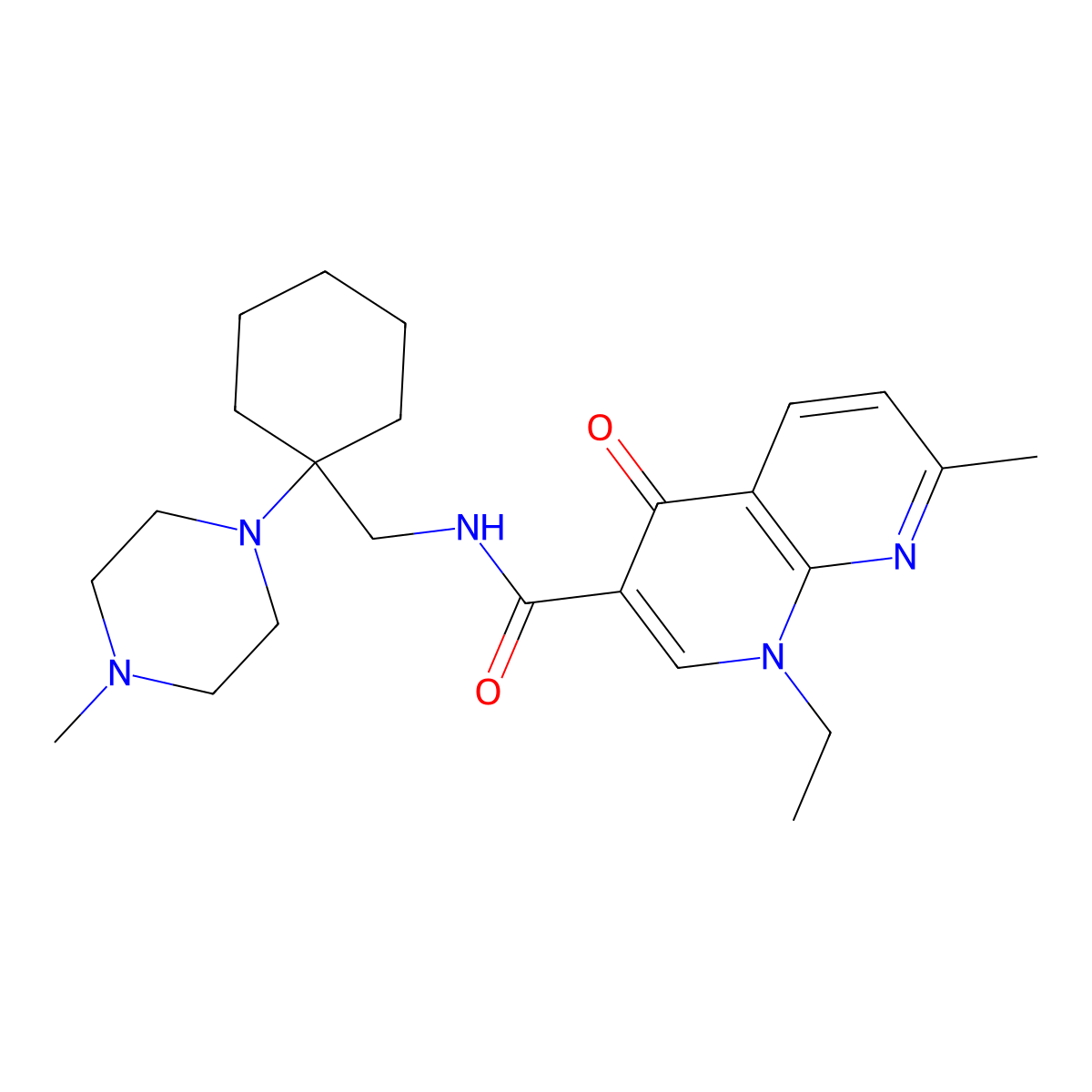 1-ethyl-7-methyl-N~3~-{[1-(4-methylpiperazino)cyclohexyl]methyl}-4-oxo-1,4-dihydro[1,8]naphthyridine-3-carboxamide molecular structure, CAS 1010909-21-3