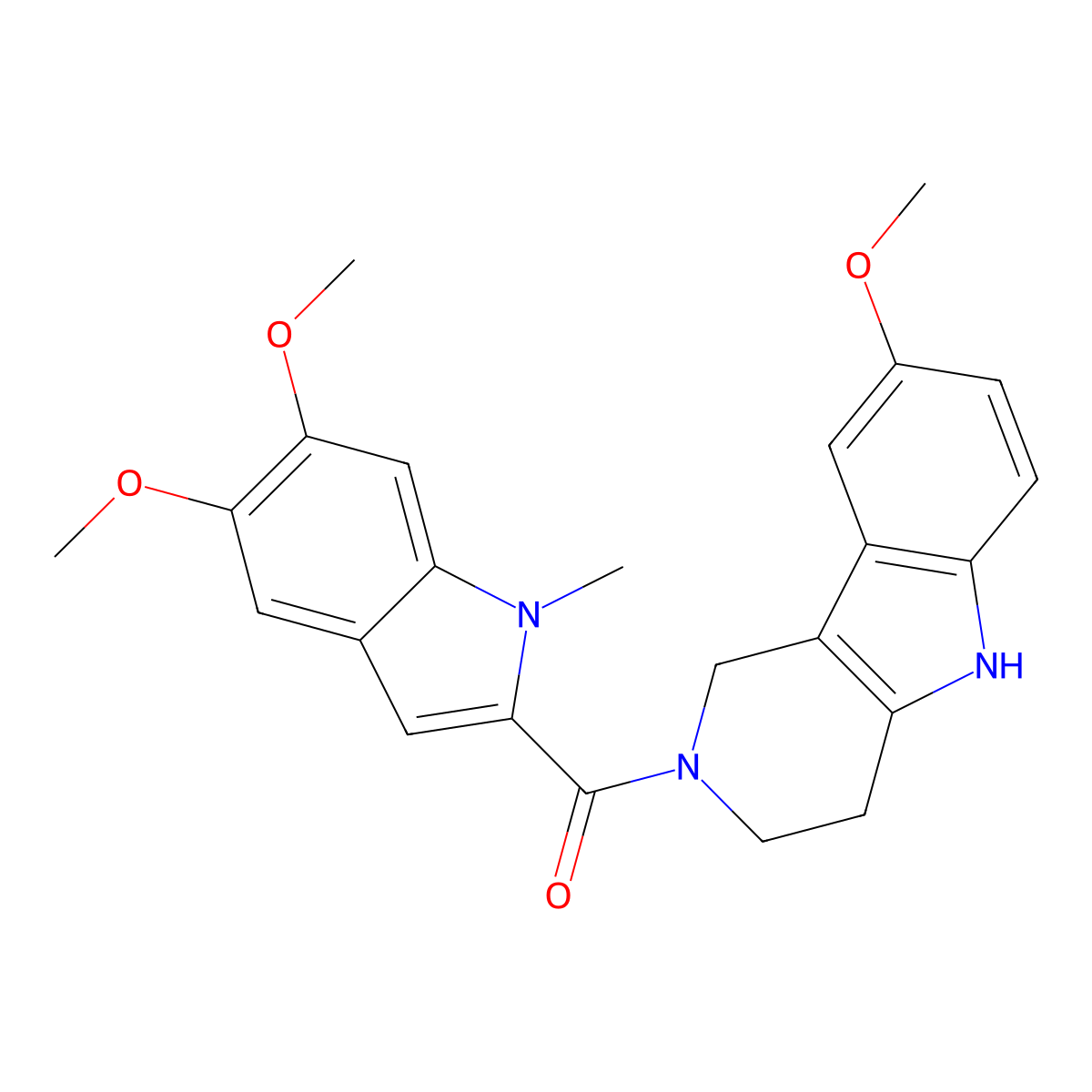 (5,6-dimethoxy-1-methyl-1H-indol-2-yl)(8-methoxy-1,3,4,5-tetrahydro-2H-pyrido[4,3-b]indol-2-yl)methanone molecular structure, CAS 1010909-24-6