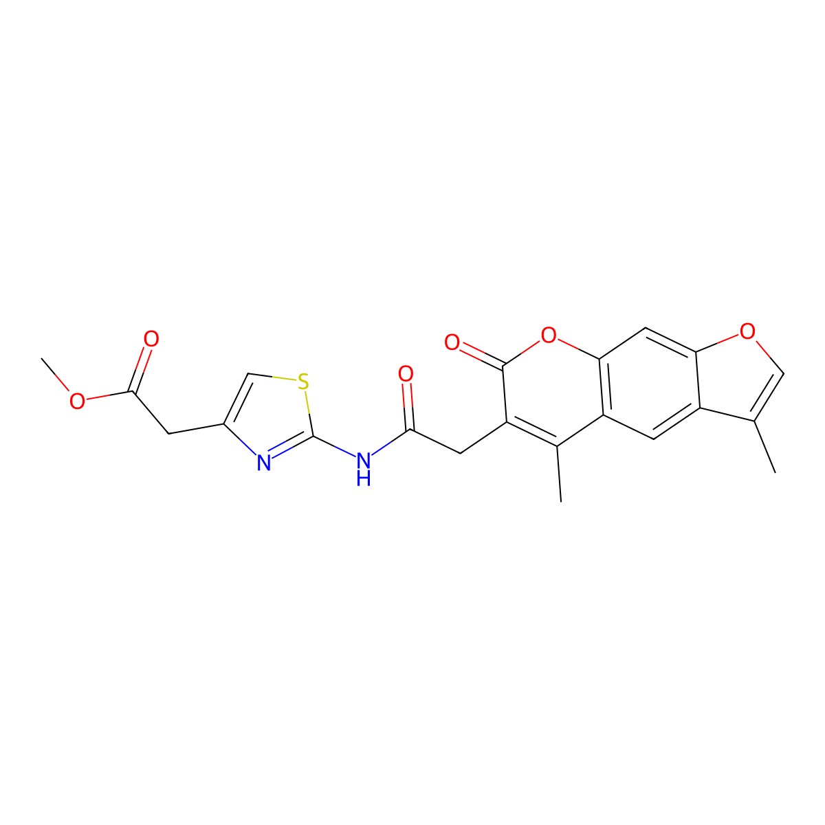 methyl (2-{[(3,5-dimethyl-7-oxo-7H-furo[3,2-g]chromen-6-yl)acetyl]amino}-1,3-thiazol-4-yl)acetate molecular structure, CAS 1010909-28-0
