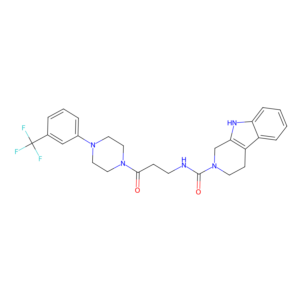 N-(3-oxo-3-{4-[3-(trifluoromethyl)phenyl]piperazin-1-yl}propyl)-1,3,4,9-tetrahydro-2H-beta-carboline-2-carboxamide molecular structure, CAS 1010909-35-9