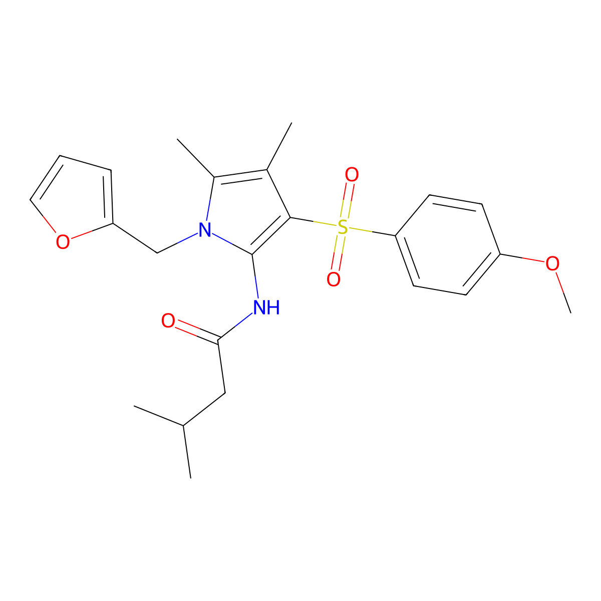 N-{1-(furan-2-ylmethyl)-3-[(4-methoxyphenyl)sulfonyl]-4,5-dimethyl-1H-pyrrol-2-yl}-3-methylbutanamide molecular structure, CAS 1010909-46-2