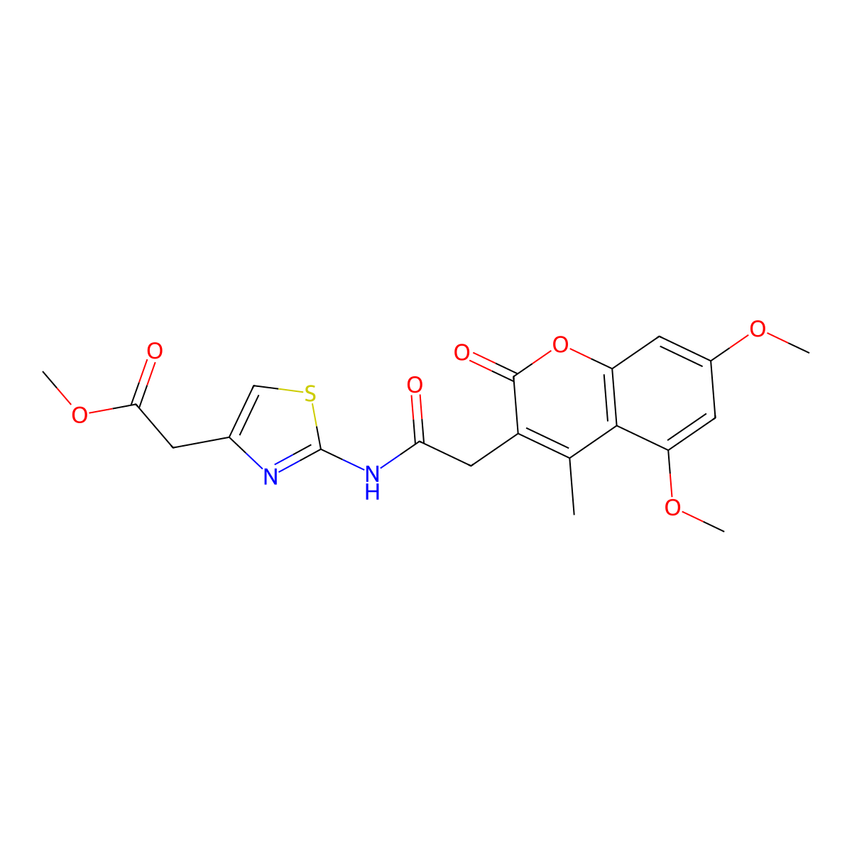 methyl (2-{[(5,7-dimethoxy-4-methyl-2-oxo-2H-chromen-3-yl)acetyl]amino}-1,3-thiazol-4-yl)acetate molecular structure, CAS 1010909-63-3