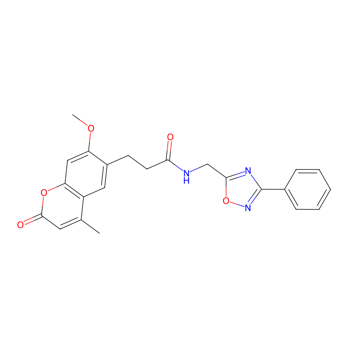 3-(7-methoxy-4-methyl-2-oxo-2H-chromen-6-yl)-N-((3-phenyl-1,2,4-oxadiazol-5-yl)methyl)propanamide molecular structure, CAS 1010909-77-9