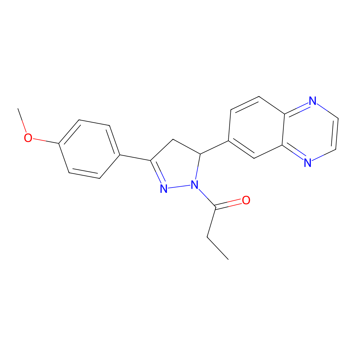 1-(3-(4-methoxyphenyl)-5-(quinoxalin-6-yl)-4,5-dihydro-1H-pyrazol-1-yl)propan-1-one molecular structure, CAS 1010909-80-4