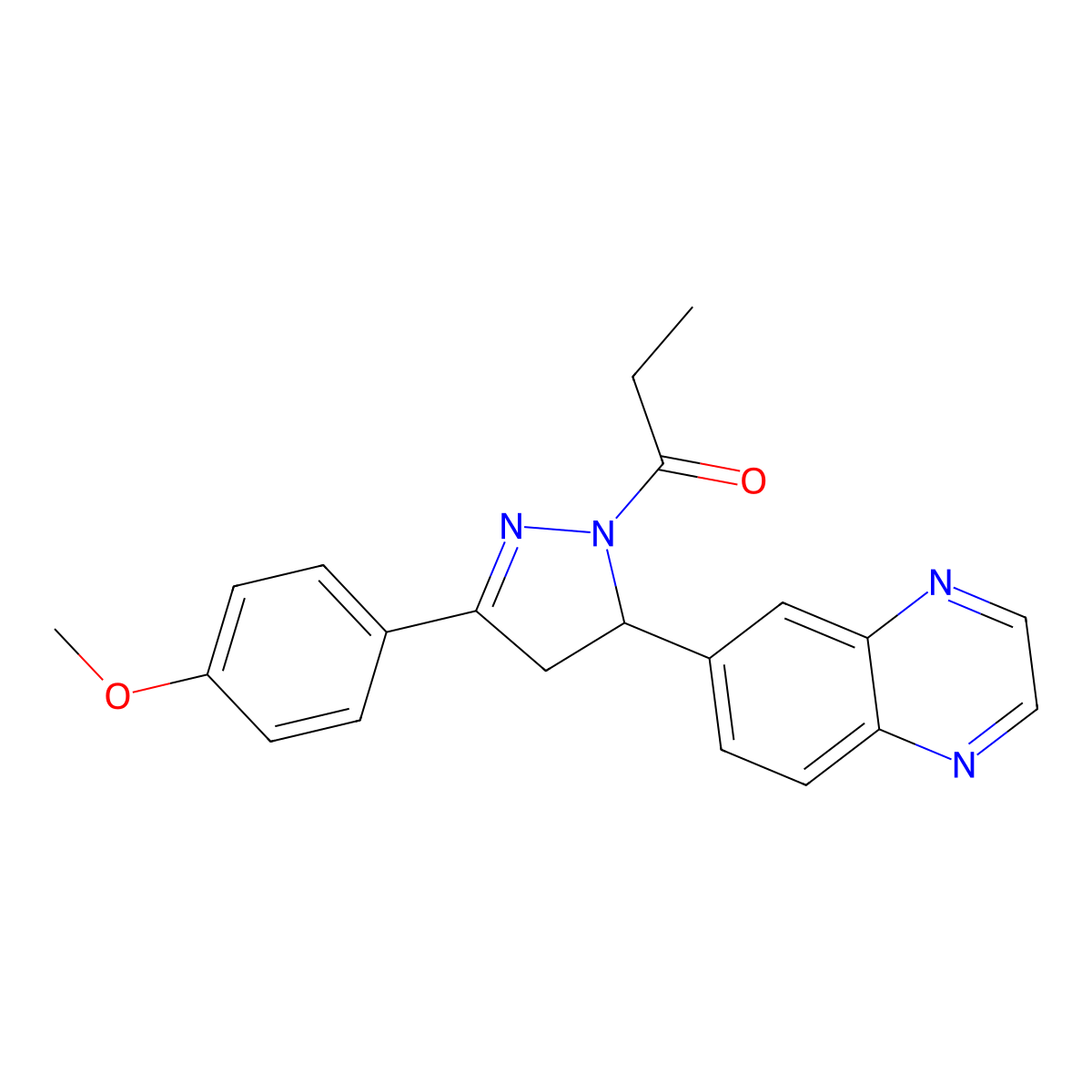 1-(3-(4-methoxyphenyl)-5-(quinoxalin-6-yl)-4,5-dihydro-1H-pyrazol-1-yl)propan-1-one molecular structure, CAS 1010909-80-4