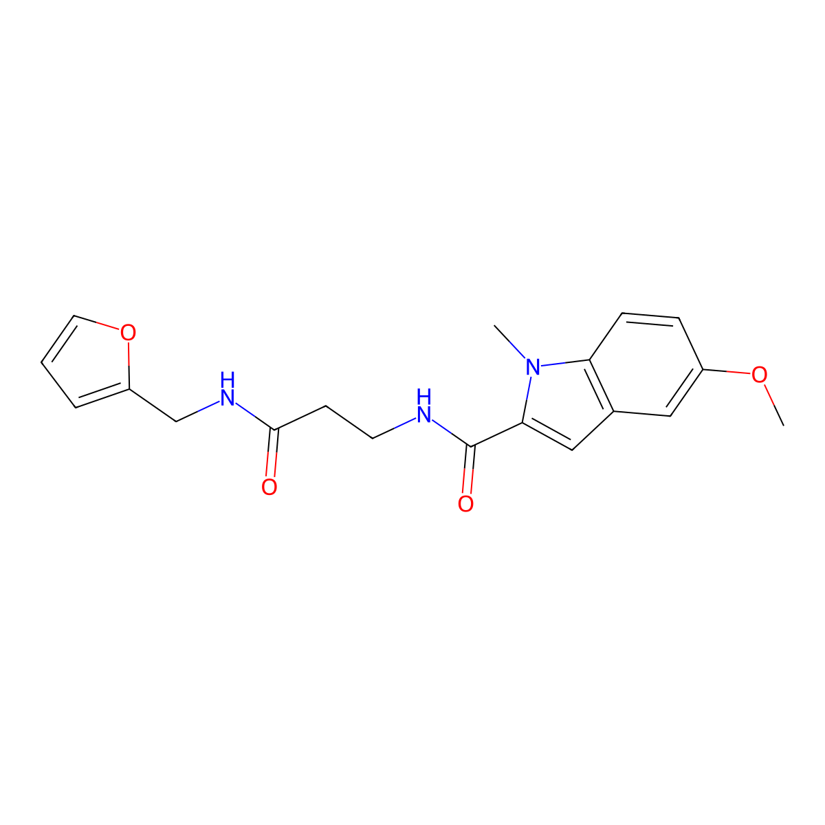 N-{3-[(furan-2-ylmethyl)amino]-3-oxopropyl}-5-methoxy-1-methyl-1H-indole-2-carboxamide molecular structure, CAS 1010909-82-6
