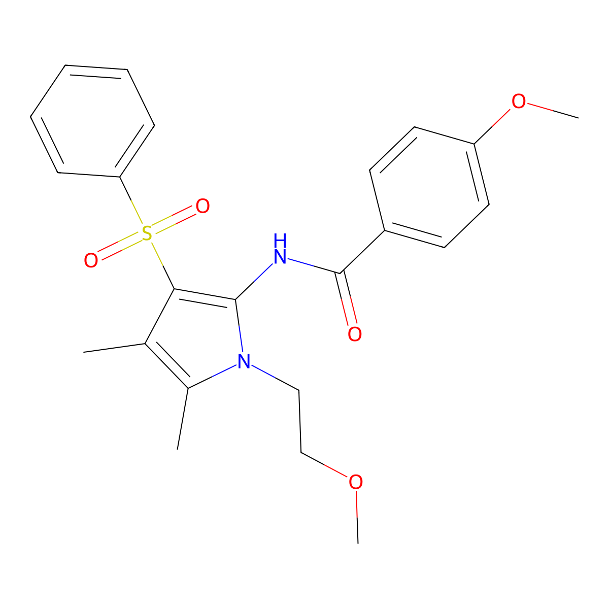 4-methoxy-N-[1-(2-methoxyethyl)-4,5-dimethyl-3-(phenylsulfonyl)-1H-pyrrol-2-yl]benzamide molecular structure, CAS 1010909-90-6