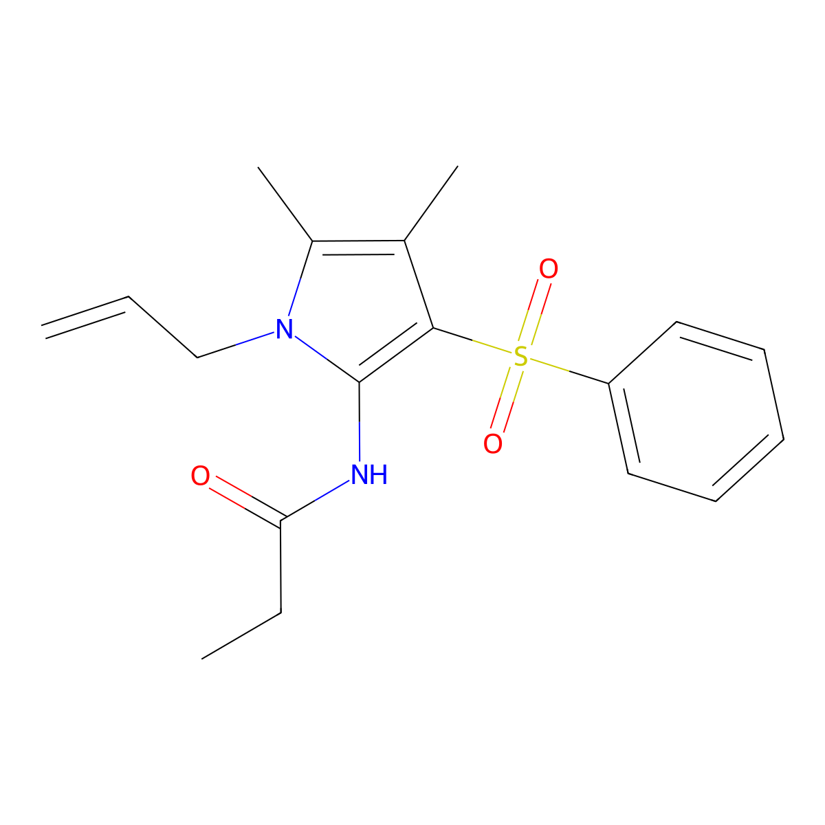 N-[4,5-dimethyl-3-(phenylsulfonyl)-1-(prop-2-en-1-yl)-1H-pyrrol-2-yl]propanamide molecular structure, CAS 1010909-93-9
