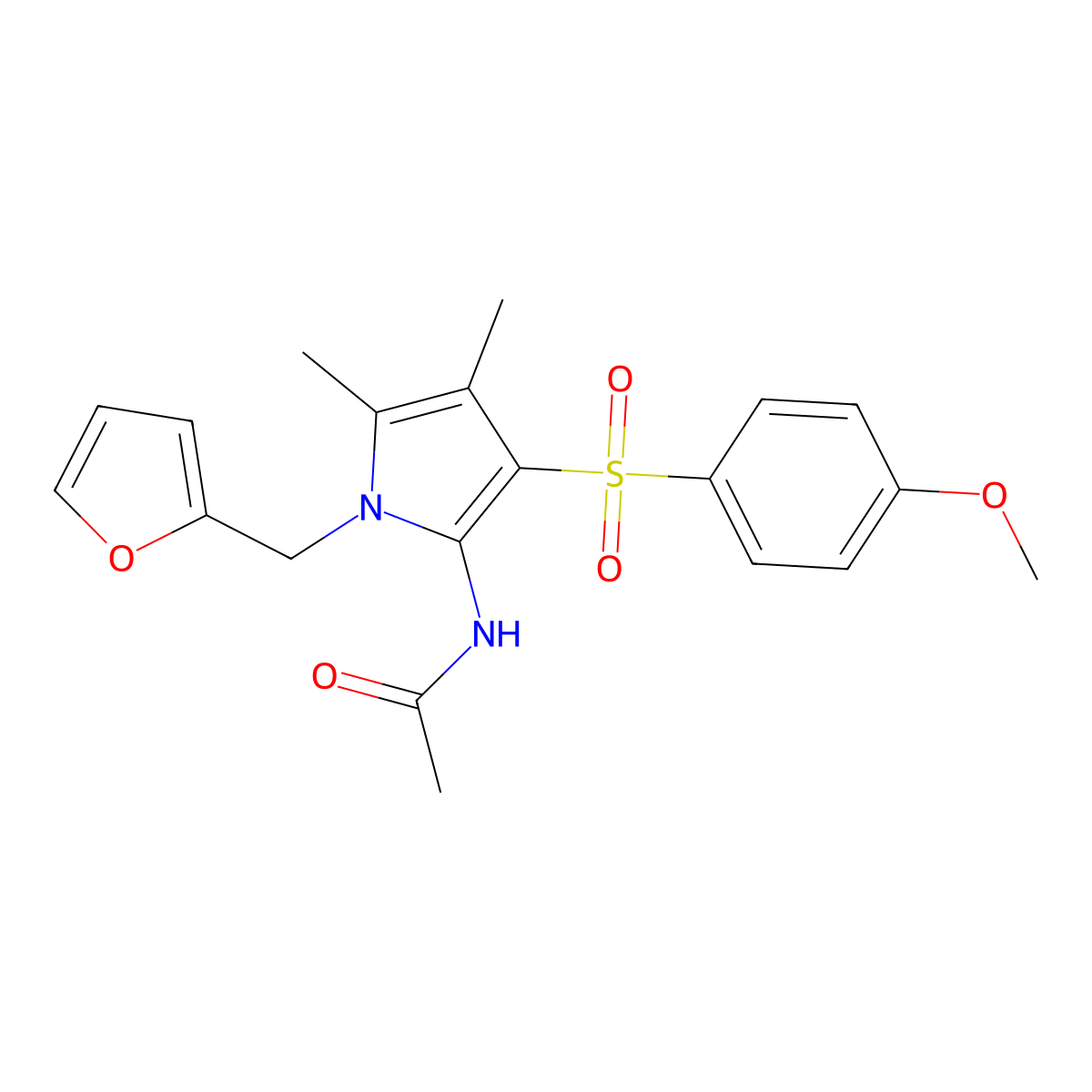 N-{1-(furan-2-ylmethyl)-3-[(4-methoxyphenyl)sulfonyl]-4,5-dimethyl-1H-pyrrol-2-yl}acetamide molecular structure, CAS 1010910-07-2