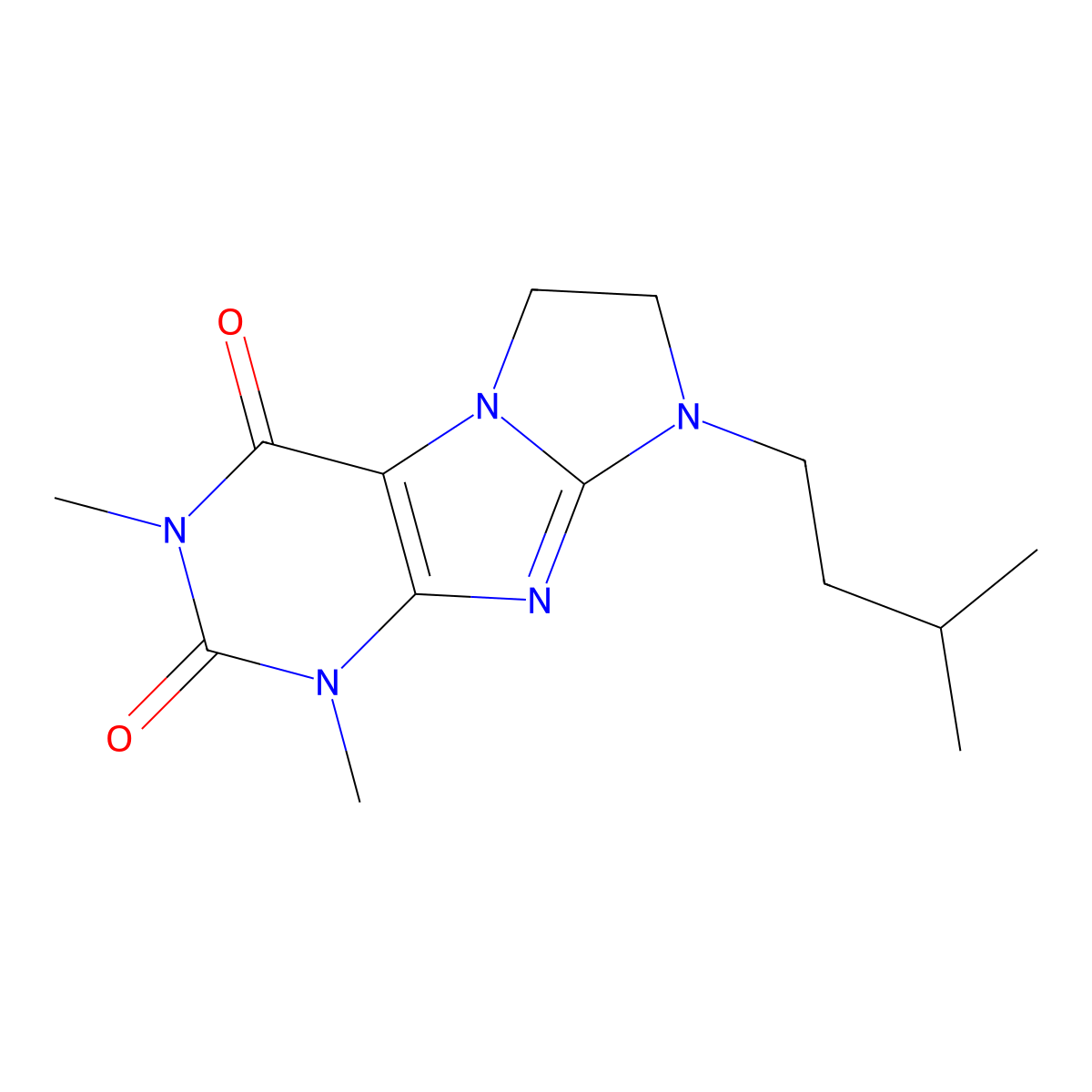 8-isopentyl-1,3-dimethyl-7,8-dihydro-1H-imidazo[2,1-f]purine-2,4(3H,6H)-dione molecular structure, CAS 1010910-24-3