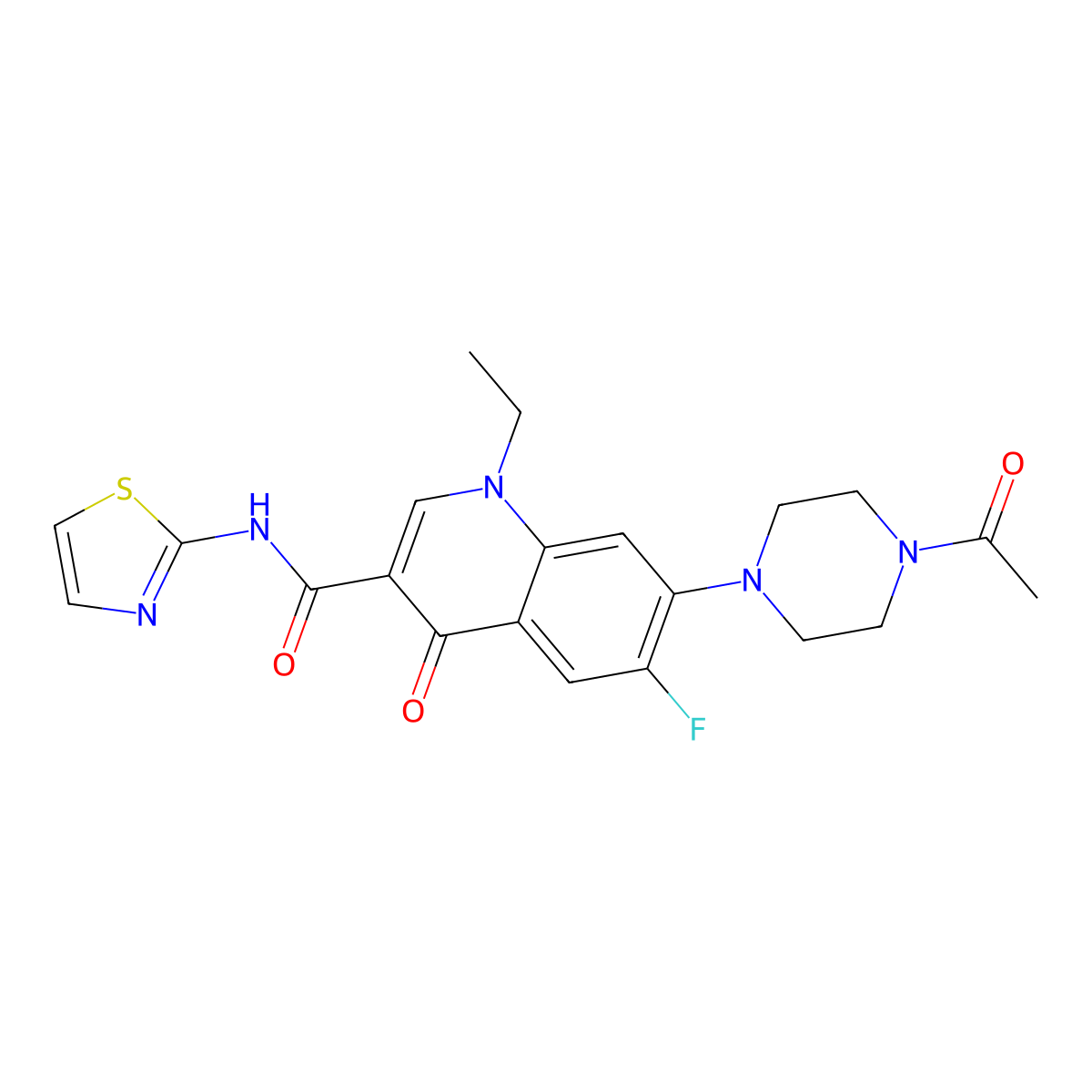 7-(4-acetylpiperazino)-1-ethyl-6-fluoro-4-oxo-N~3~-(1,3-thiazol-2-yl)-1,4-dihydro-3-quinolinecarboxamide molecular structure, CAS 1010910-35-6