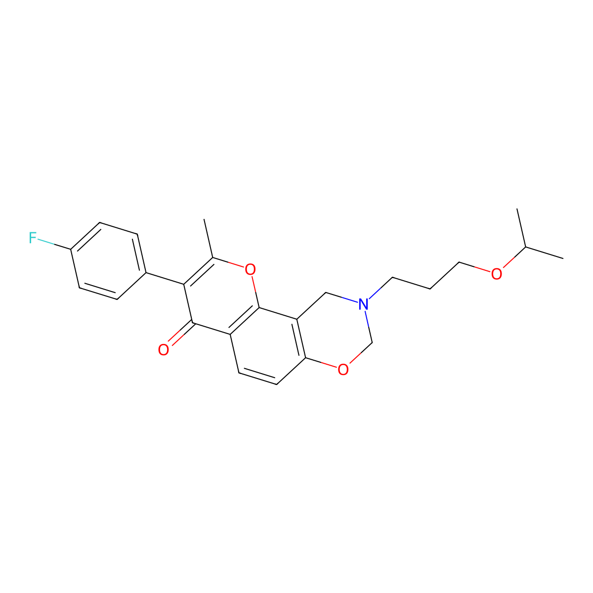 3-(4-fluorophenyl)-9-(3-isopropoxypropyl)-2-methyl-9,10-dihydrochromeno[8,7-e][1,3]oxazin-4(8H)-one molecular structure, CAS 1010910-72-1