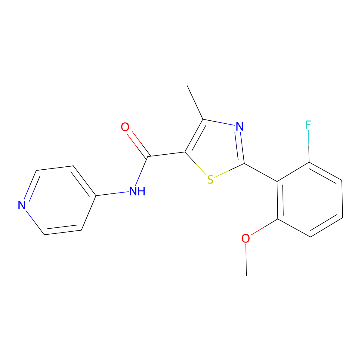 2-(2-fluoro-6-methoxyphenyl)-4-methyl-N-(pyridin-4-yl)-1,3-thiazole-5-carboxamide molecular structure, CAS 1010910-84-5