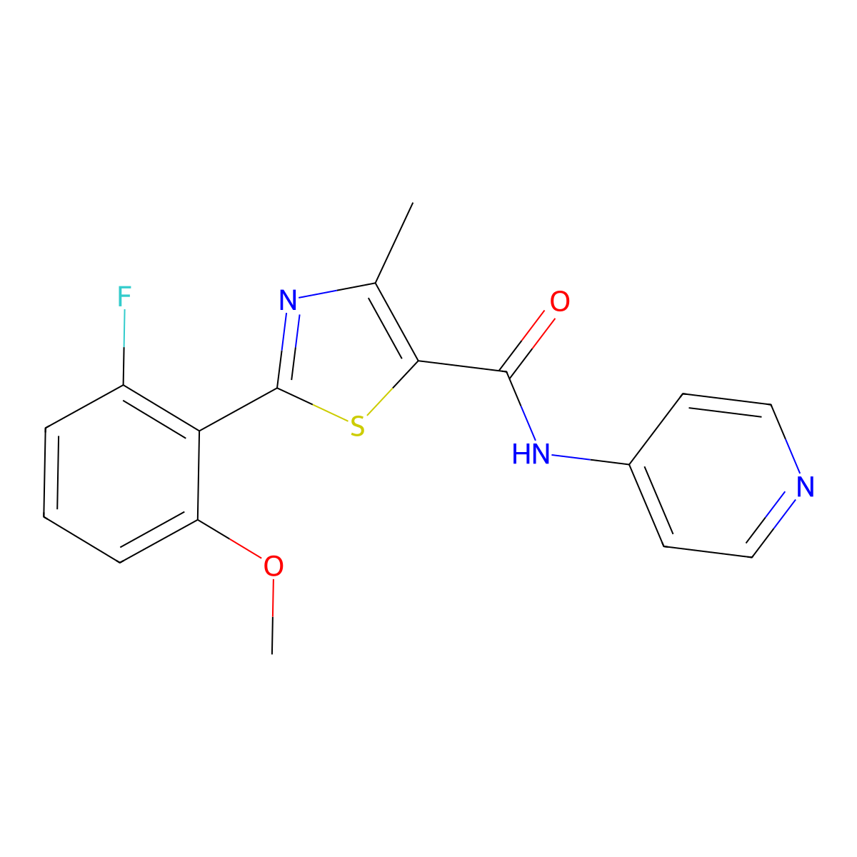 2-(2-fluoro-6-methoxyphenyl)-4-methyl-N-(pyridin-4-yl)-1,3-thiazole-5-carboxamide molecular structure, CAS 1010910-84-5