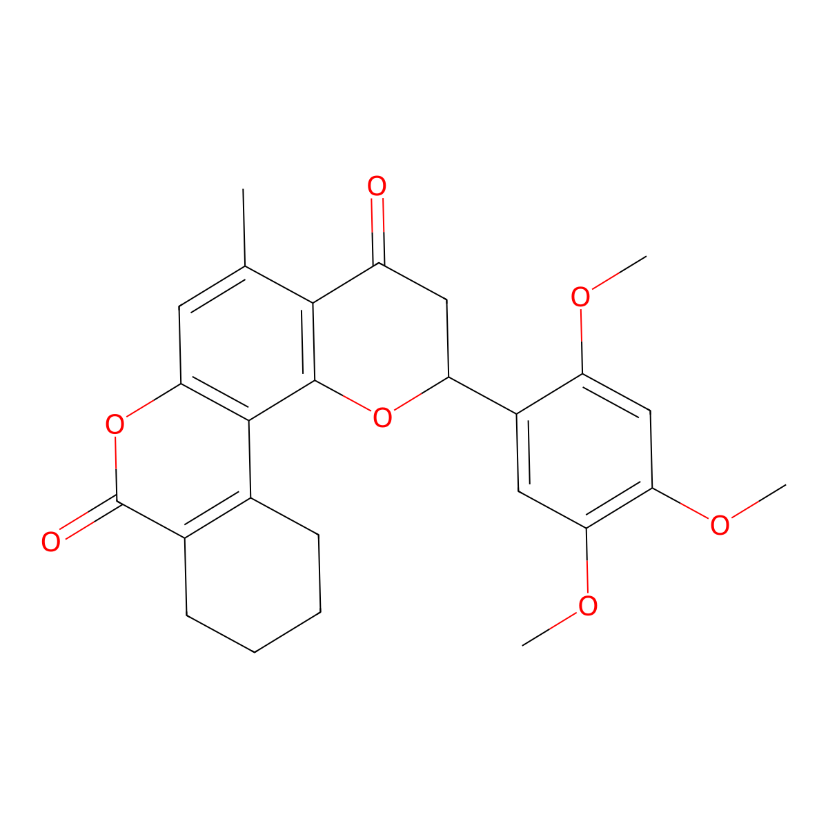 5-methyl-2-(2,4,5-trimethoxyphenyl)-2,3,9,10,11,12-hexahydro-4H,8H-benzo[c]pyrano[2,3-f]chromene-4,8-dione molecular structure, CAS 1010910-86-7