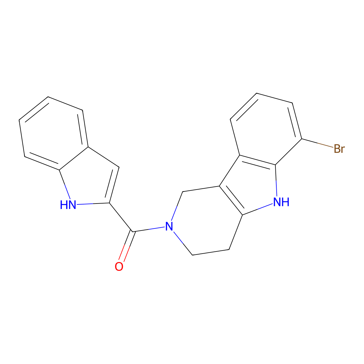 (6-bromo-1,3,4,5-tetrahydro-2H-pyrido[4,3-b]indol-2-yl)(1H-indol-2-yl)methanone molecular structure, CAS 1010910-90-3