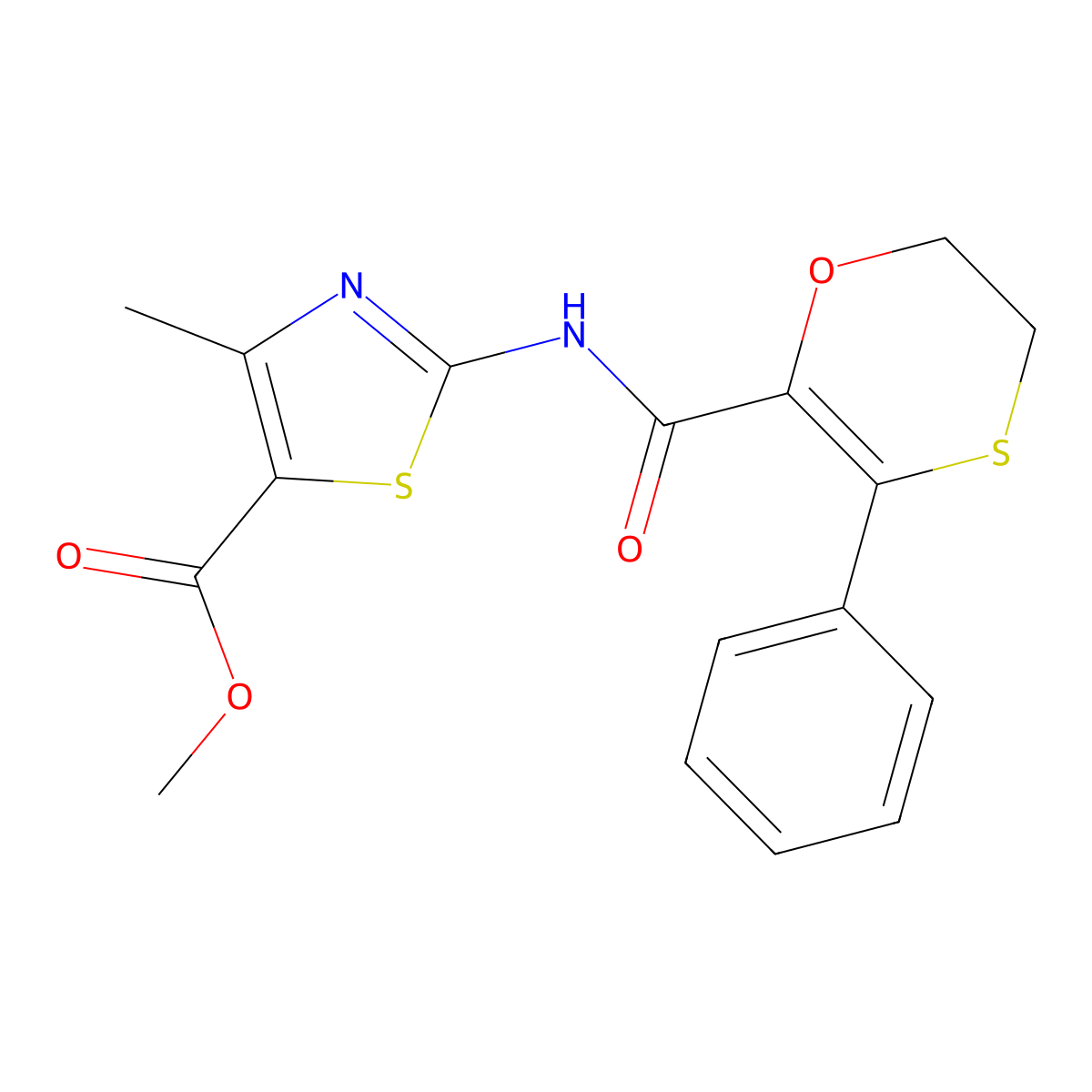 Methyl 4-methyl-2-{[(3-phenyl-5,6-dihydro-1,4-oxathiin-2-yl)carbonyl]amino}-1,3-thiazole-5-carboxylate molecular structure, CAS 1010910-99-2