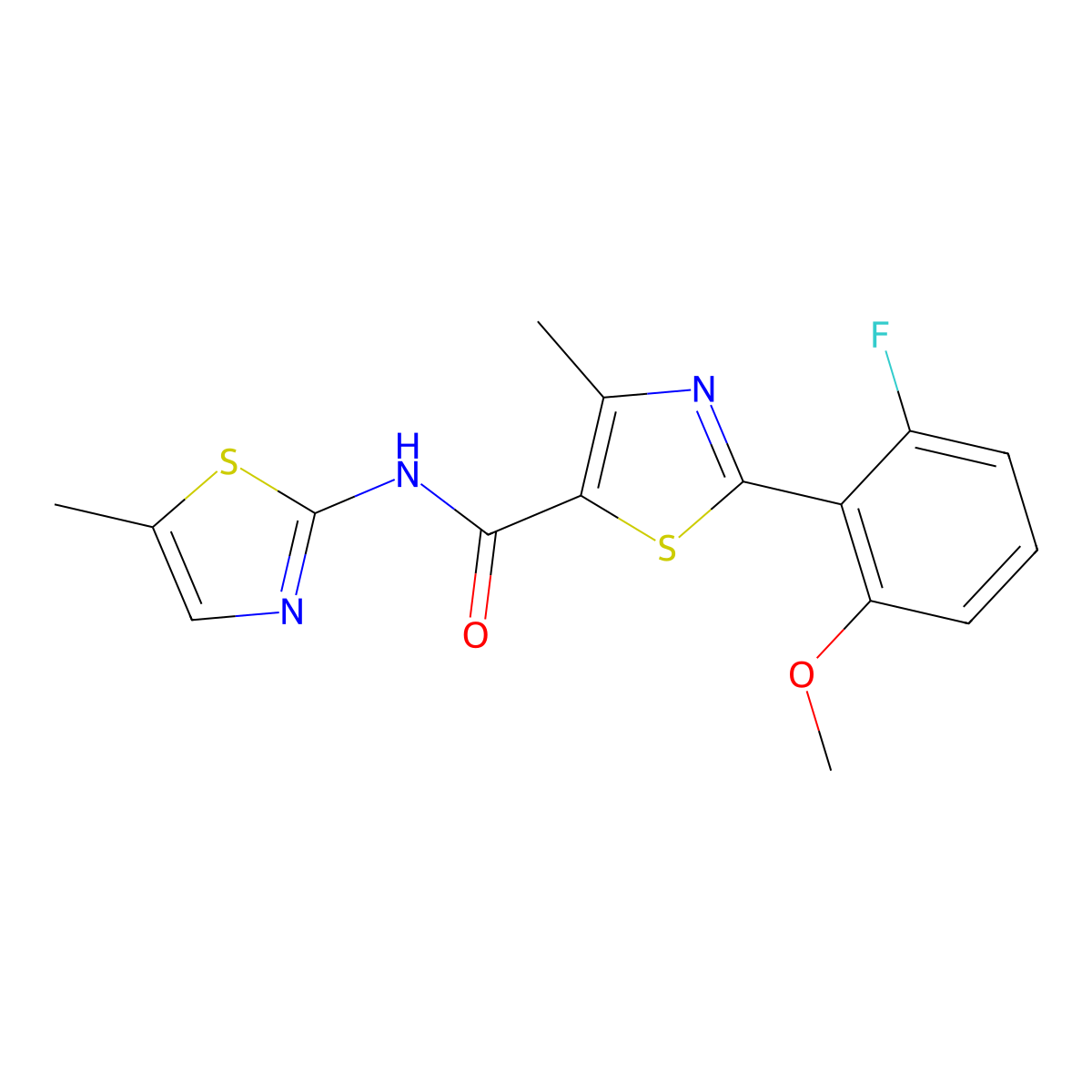 2-(2-fluoro-6-methoxyphenyl)-4-methyl-N-(5-methyl-1,3-thiazol-2-yl)-1,3-thiazole-5-carboxamide molecular structure, CAS 1010911-03-1