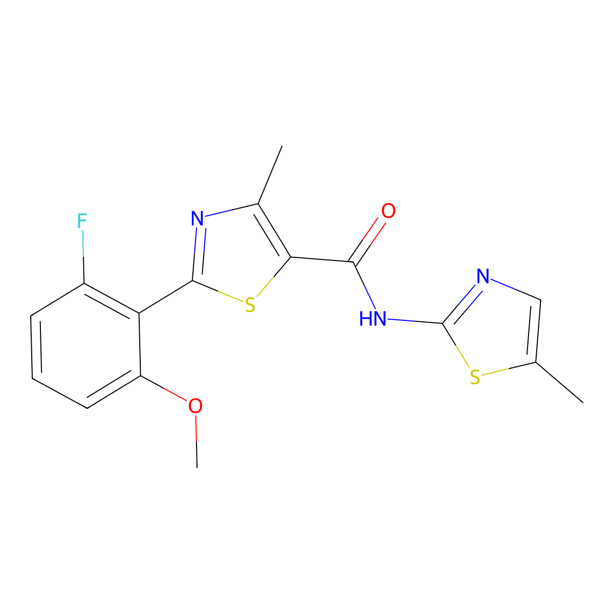 2-(2-fluoro-6-methoxyphenyl)-4-methyl-N-(5-methyl-1,3-thiazol-2-yl)-1,3-thiazole-5-carboxamide molecular structure, CAS 1010911-03-1