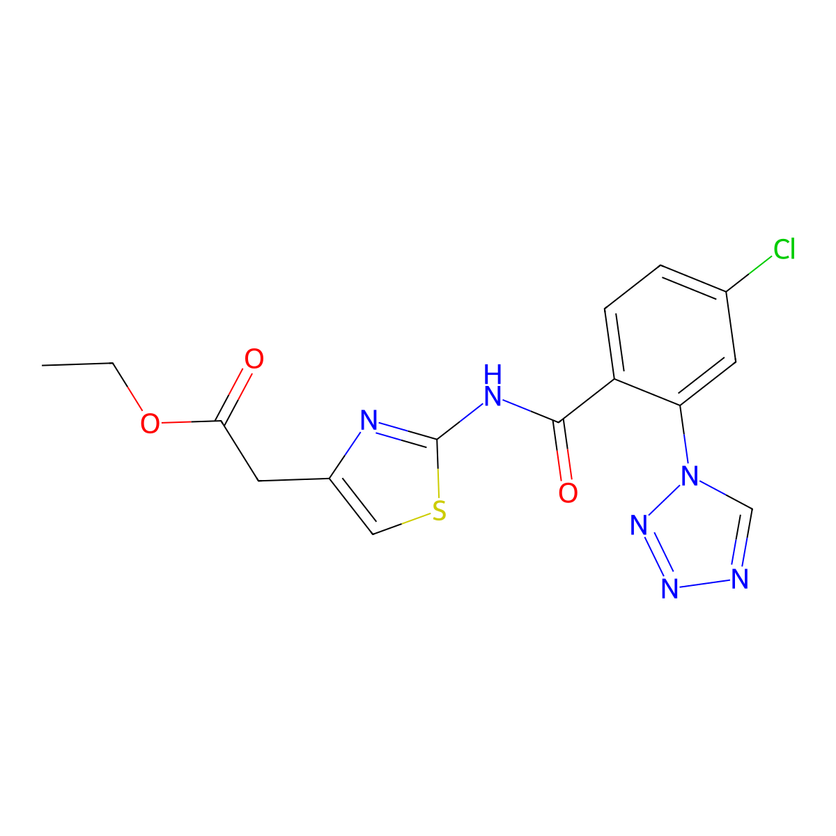 ethyl [(2Z)-2-({[4-chloro-2-(1H-tetrazol-1-yl)phenyl]carbonyl}imino)-2,3-dihydro-1,3-thiazol-4-yl]acetate molecular structure, CAS 1010911-20-2