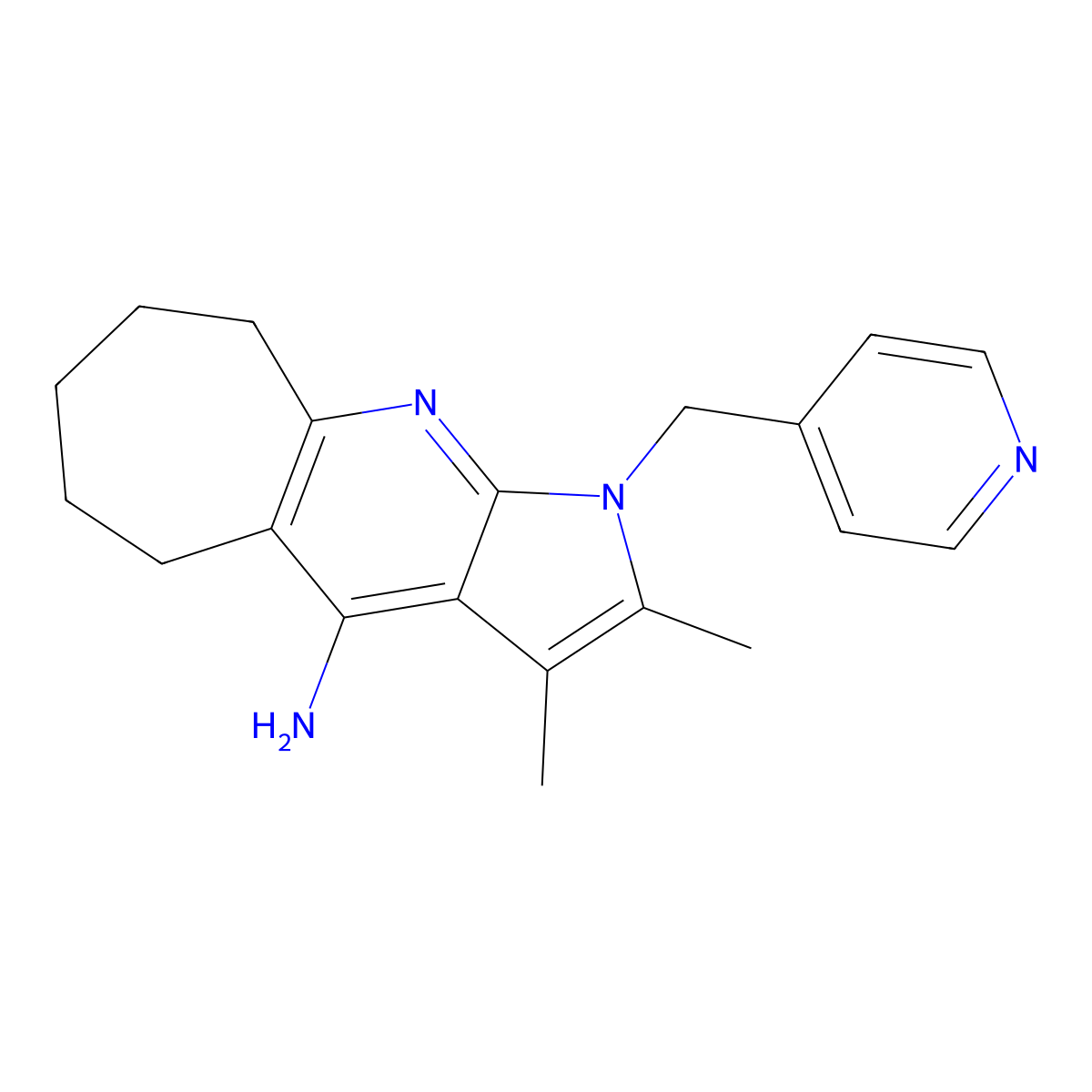 2,3-Dimethyl-1-(pyridin-4-ylmethyl)-1,5,6,7,8,9-hexahydrocyclohepta[b]pyrrolo[3,2-e]pyridin-4-amine molecular structure, CAS 1010911-24-6