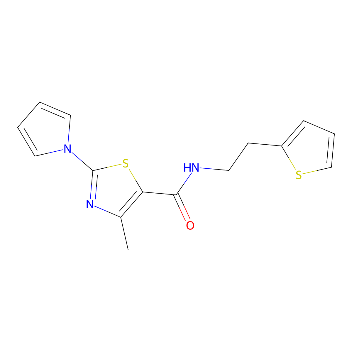 4-methyl-2-(1H-pyrrol-1-yl)-N-[2-(thiophen-2-yl)ethyl]-1,3-thiazole-5-carboxamide molecular structure, CAS 1010911-36-0