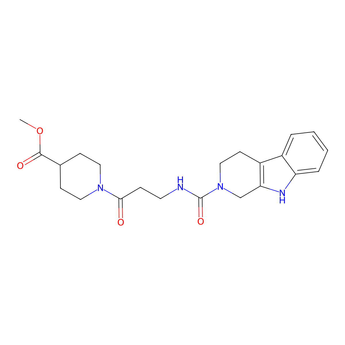 methyl 1-[N-(1,3,4,9-tetrahydro-2H-beta-carbolin-2-ylcarbonyl)-beta-alanyl]piperidine-4-carboxylate molecular structure, CAS 1010911-64-4