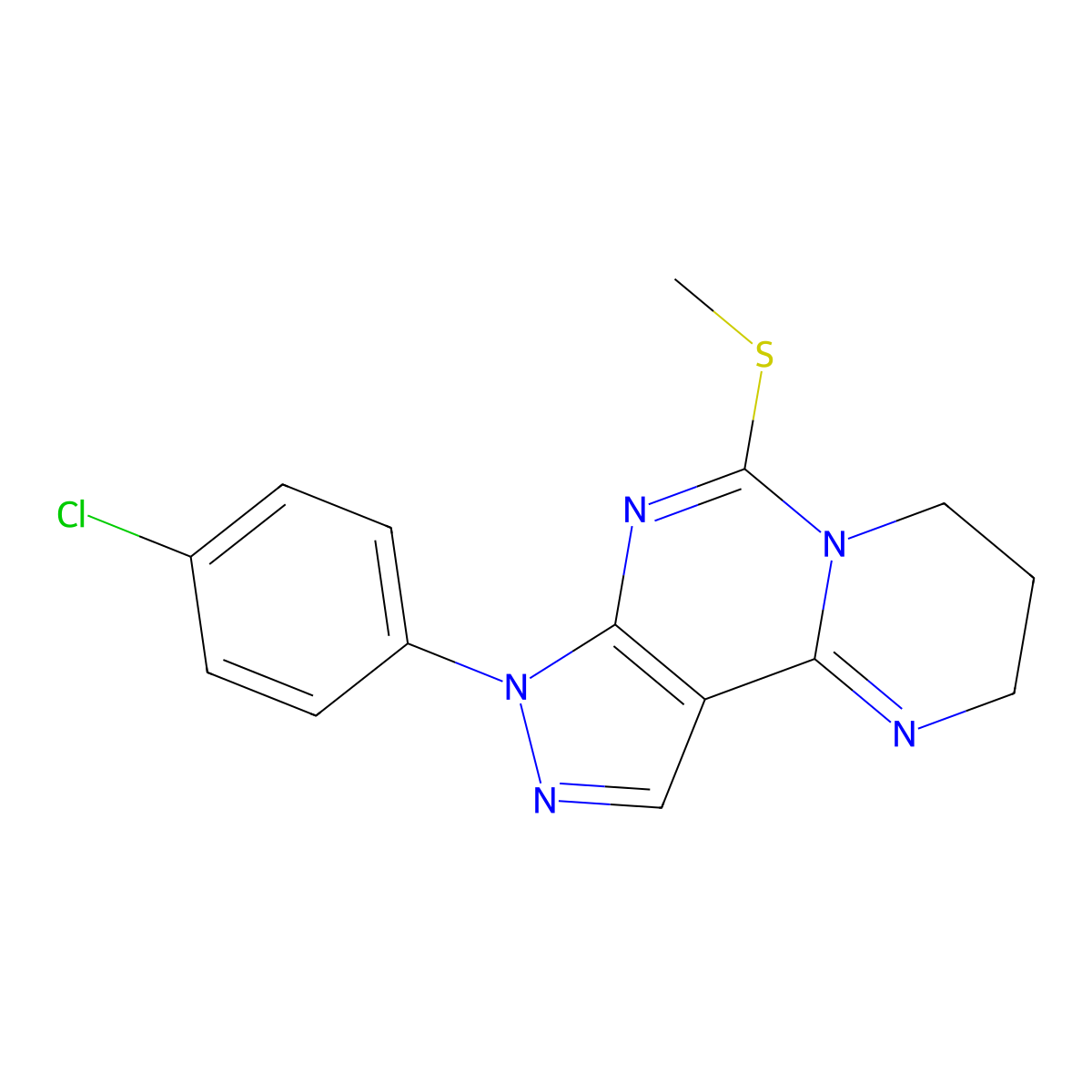 8-(4-Chlorophenyl)-6-(methylsulfanyl)-2,3,4,8-tetrahydropyrazolo[4,3-e]pyrimido[1,2-c]pyrimidine molecular structure, CAS 1010911-65-5