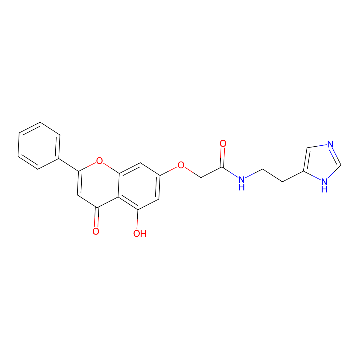 2-[(5-hydroxy-4-oxo-2-phenyl-4H-chromen-7-yl)oxy]-N-[2-(1H-imidazol-5-yl)ethyl]acetamide molecular structure, CAS 1010911-73-5