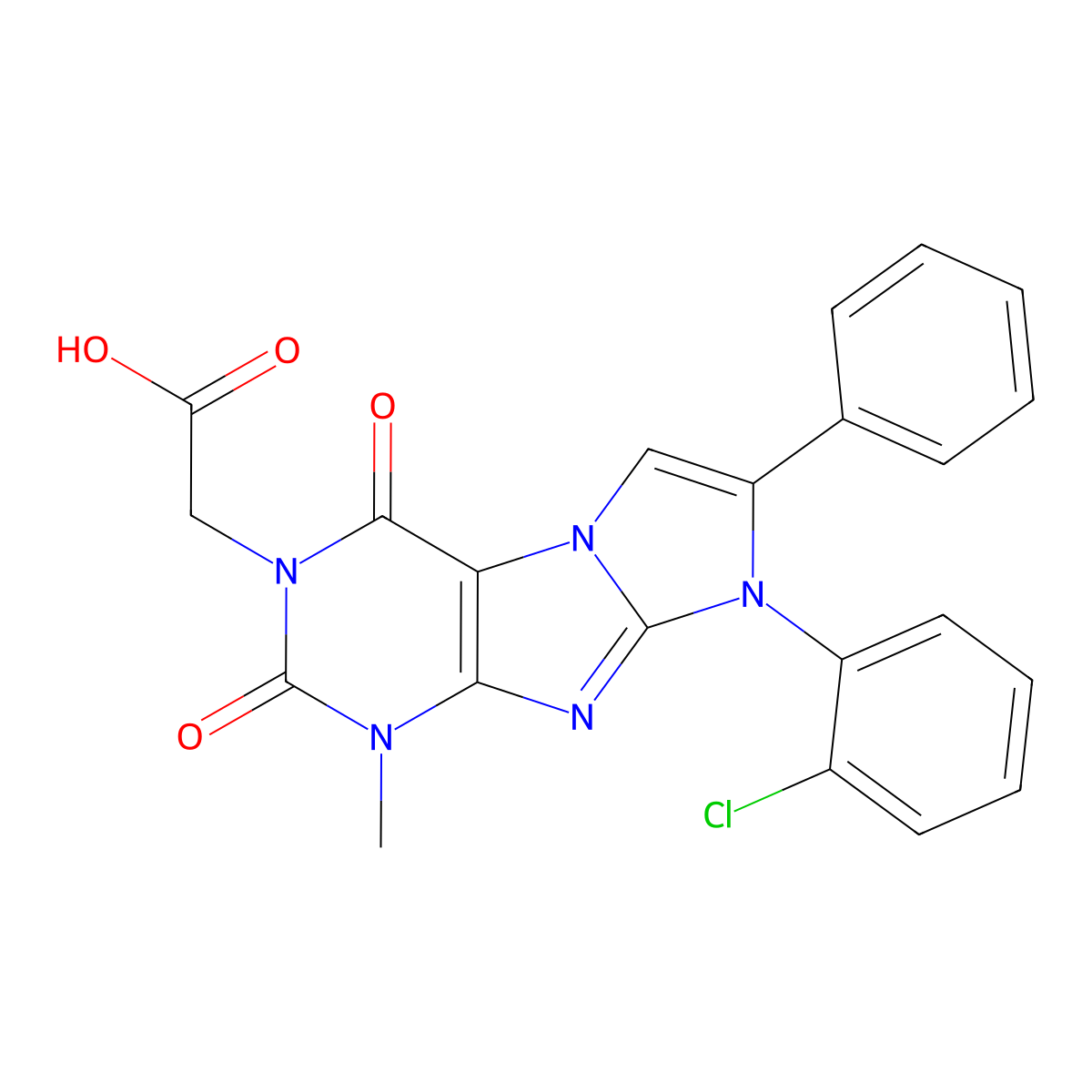 2-(8-(2-chlorophenyl)-1-methyl-2,4-dioxo-7-phenyl-1H-imidazo[2,1-f]purin-3(2H,4H,8H)-yl)acetic acid molecular structure, CAS 1010911-75-7