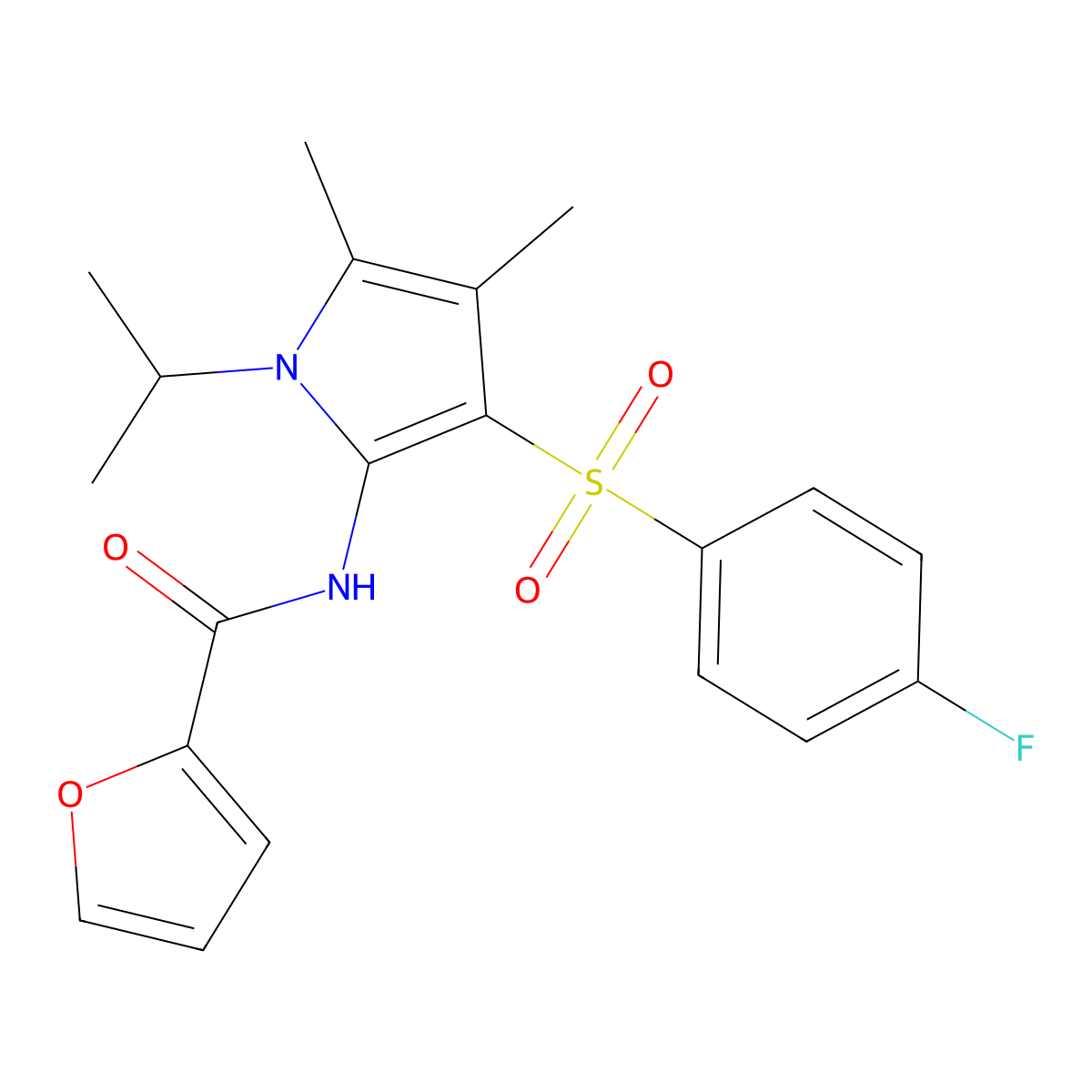 N-{3-[(4-fluorophenyl)sulfonyl]-4,5-dimethyl-1-(propan-2-yl)-1H-pyrrol-2-yl}furan-2-carboxamide molecular structure, CAS 1010911-96-2