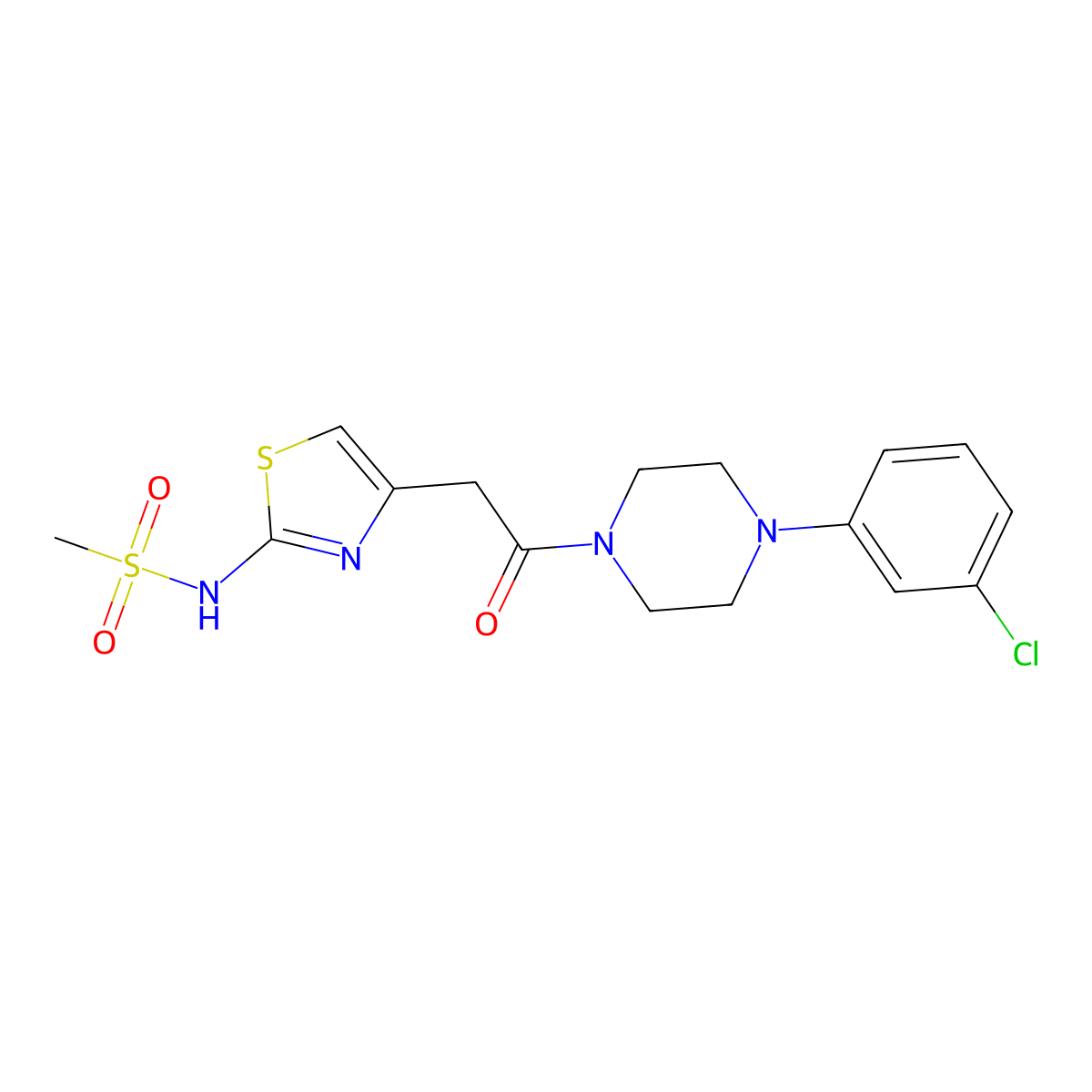 N-(4-{2-[4-(3-chlorophenyl)piperazin-1-yl]-2-oxoethyl}-1,3-thiazol-2-yl)methanesulfonamide molecular structure, CAS 1010911-97-3