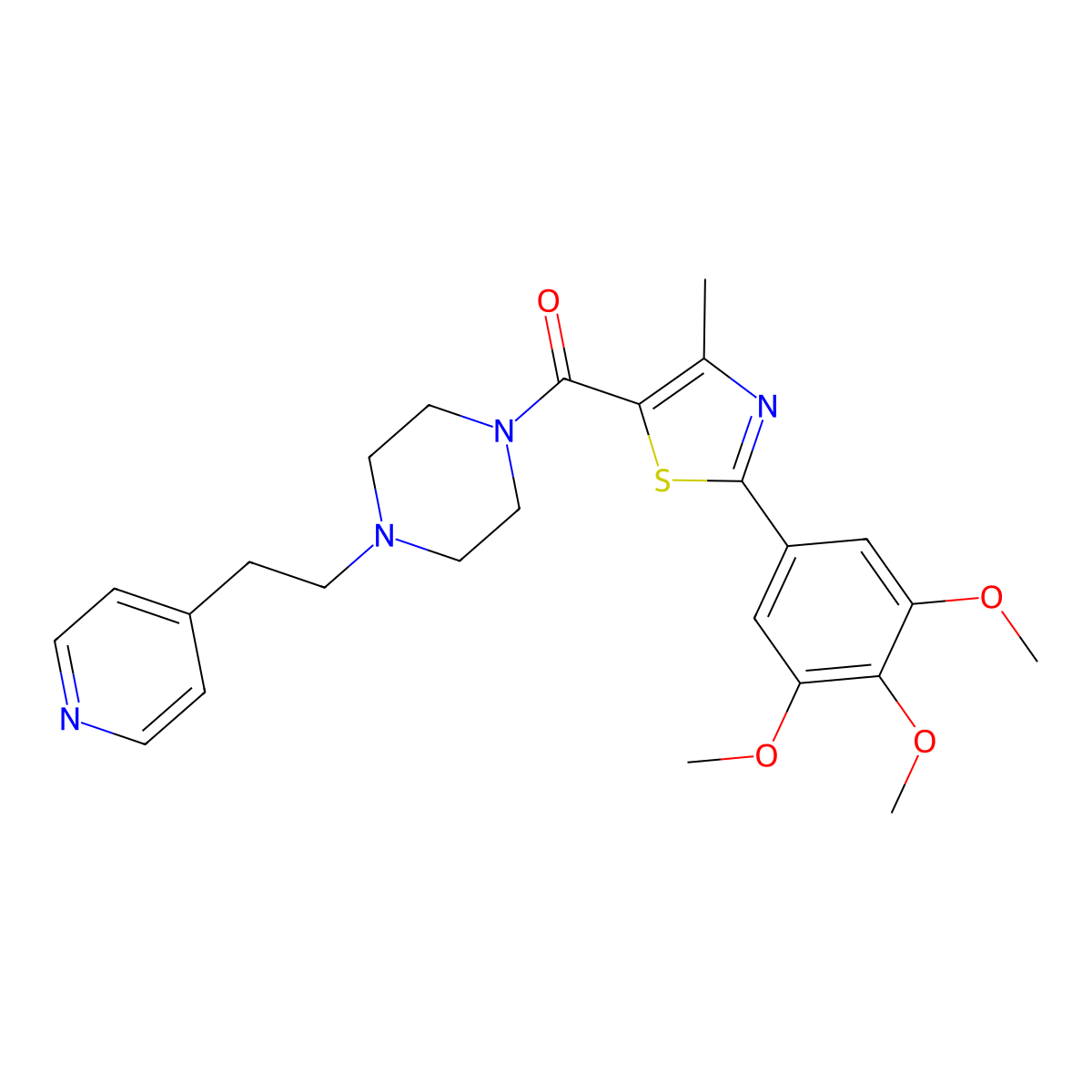 1-{[4-Methyl-2-(3,4,5-trimethoxyphenyl)-1,3-thiazol-5-yl]carbonyl}-4-[2-(4-pyridinyl)ethyl]piperazine molecular structure, CAS 1010912-03-4