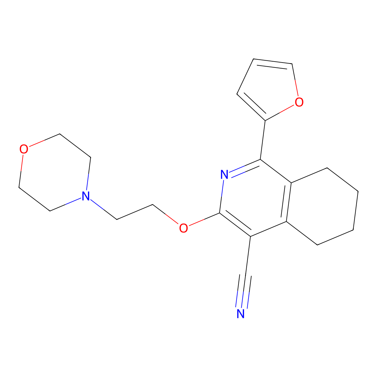 1-(Furan-2-yl)-3-(2-morpholinoethoxy)-5,6,7,8-tetrahydroisoquinoline-4-carbonitrile molecular structure, CAS 1010912-07-8