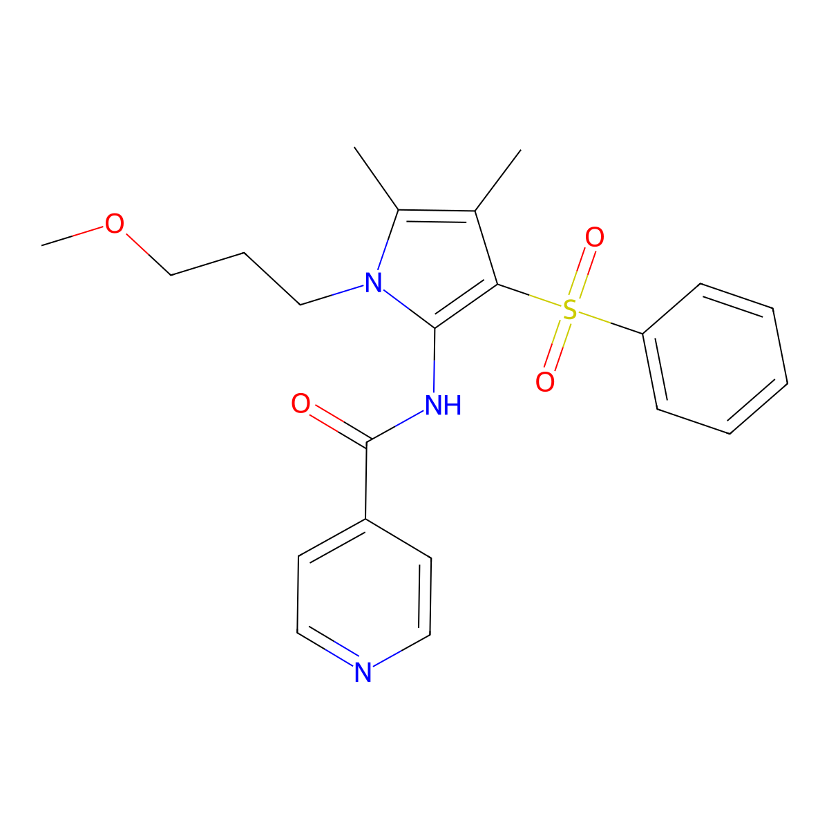N-[1-(3-methoxypropyl)-4,5-dimethyl-3-(phenylsulfonyl)-1H-pyrrol-2-yl]pyridine-4-carboxamide molecular structure, CAS 1010912-28-3