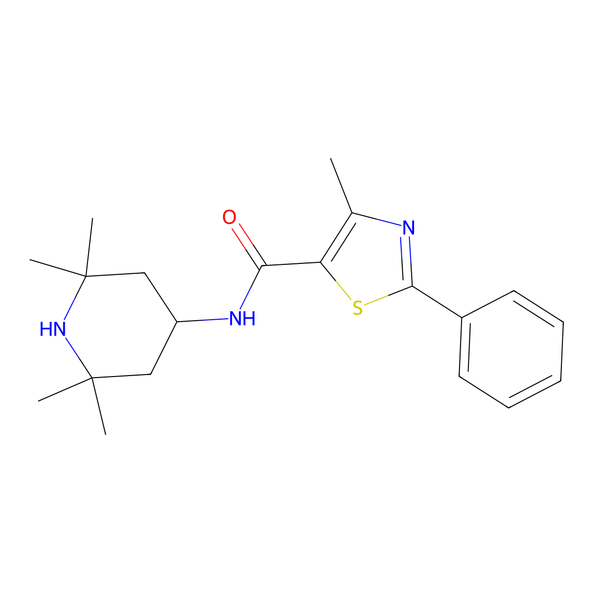 4-methyl-2-phenyl-N-(2,2,6,6-tetramethylpiperidin-4-yl)-1,3-thiazole-5-carboxamide molecular structure, CAS 1010912-34-1