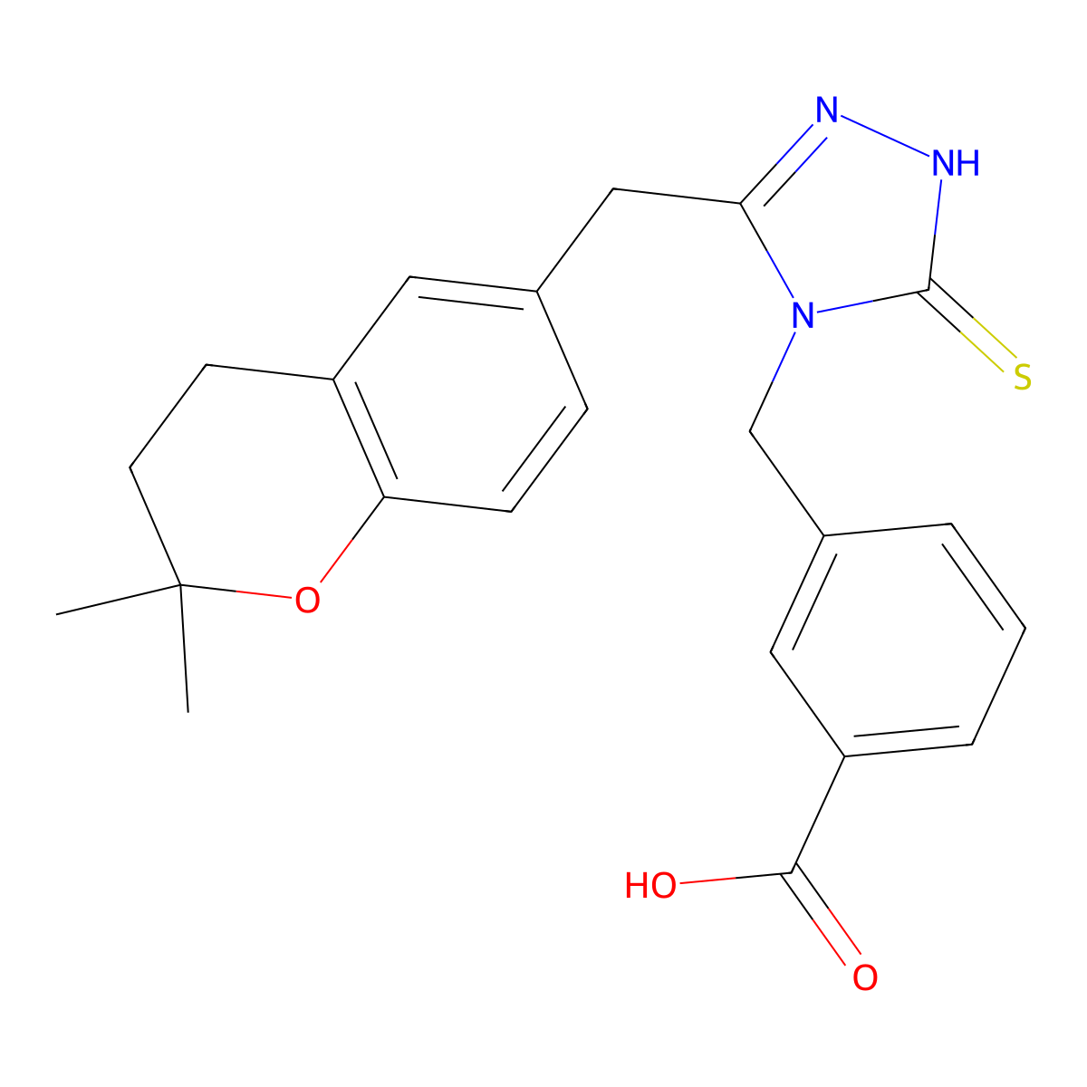 3-({3-[(2,2-dimethyl-3,4-dihydro-2H-chromen-6-yl)methyl]-5-sulfanyl-4H-1,2,4-triazol-4-yl}methyl)benzoic acid molecular structure, CAS 1010912-36-3