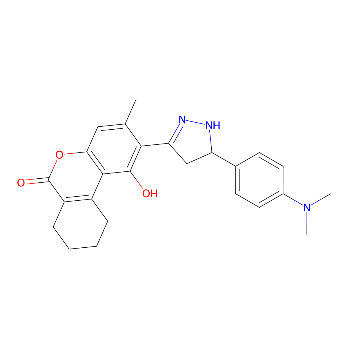 2-{5-[4-(dimethylamino)phenyl]-4,5-dihydro-1H-pyrazol-3-yl}-1-hydroxy-3-methyl-7,8,9,10-tetrahydro-6H-benzo[c]chromen-6-one molecular structure, CAS 1010912-54-5