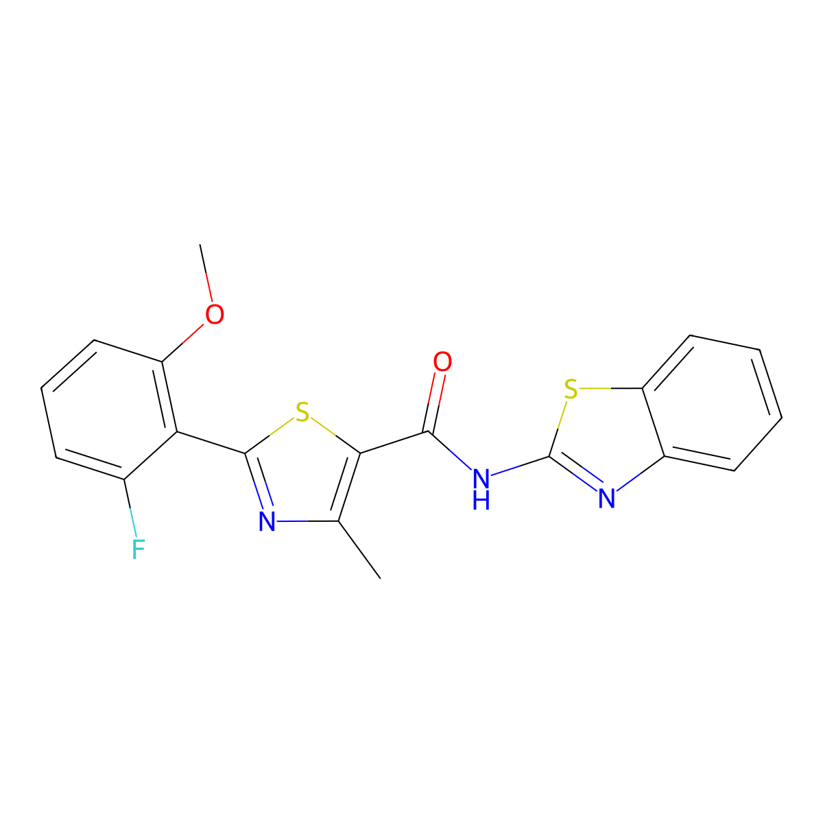 N-(1,3-benzothiazol-2-yl)-2-(2-fluoro-6-methoxyphenyl)-4-methyl-1,3-thiazole-5-carboxamide molecular structure, CAS 1010912-64-7