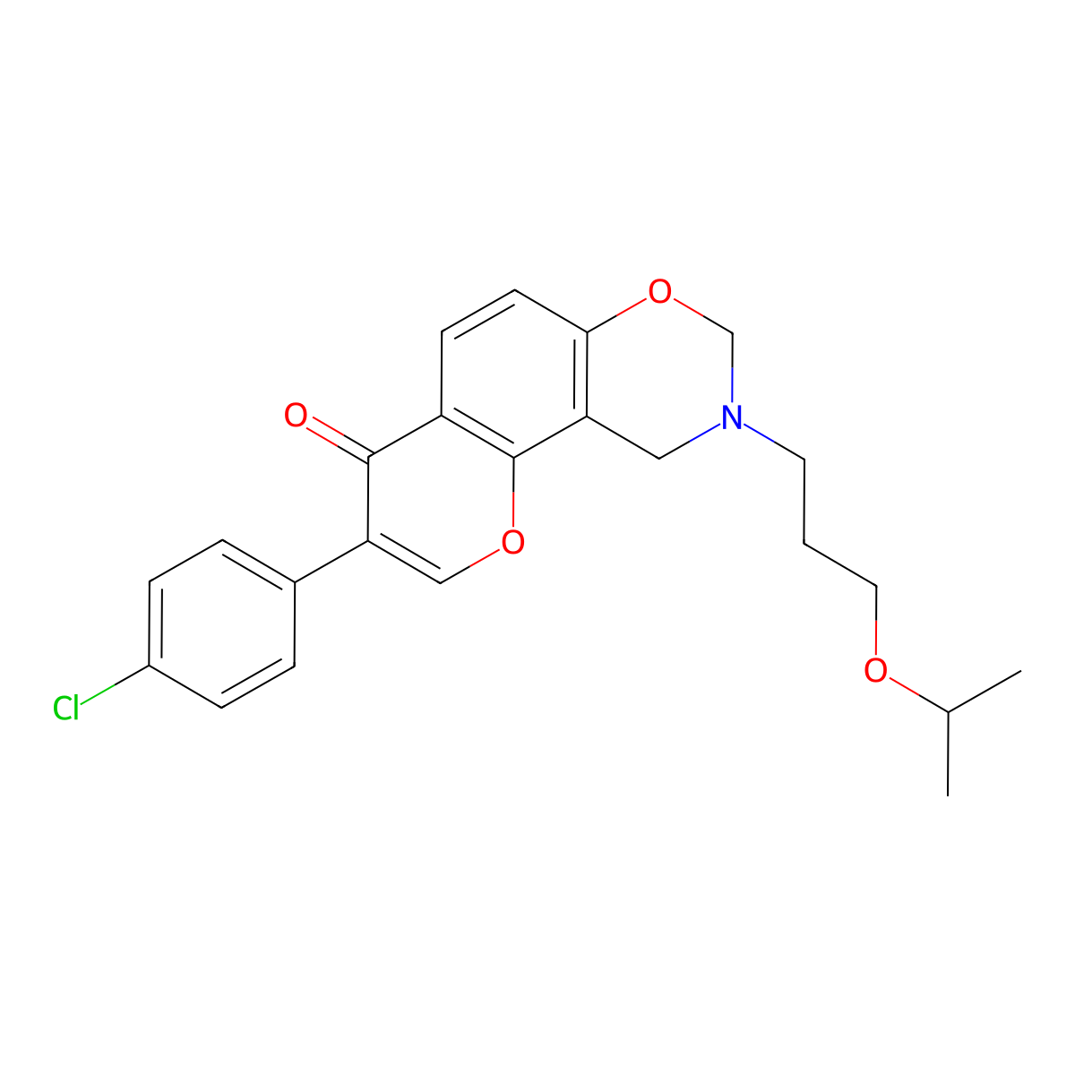 3-(4-chlorophenyl)-9-(3-isopropoxypropyl)-9,10-dihydrochromeno[8,7-e][1,3]oxazin-4(8H)-one molecular structure, CAS 1010912-72-7