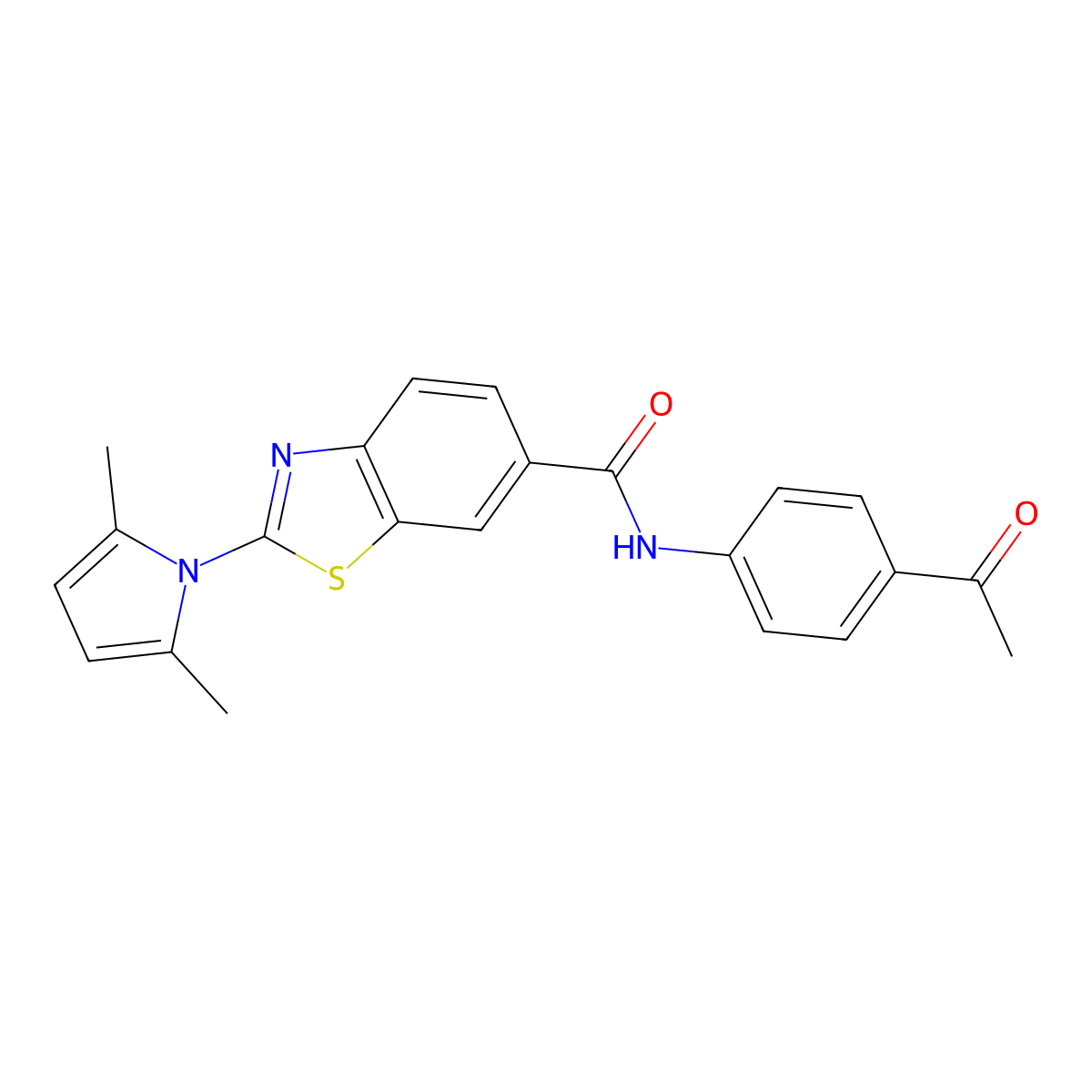N-(4-acetylphenyl)-2-(2,5-dimethyl-1H-pyrrol-1-yl)-1,3-benzothiazole-6-carboxamide molecular structure, CAS 1010912-74-9