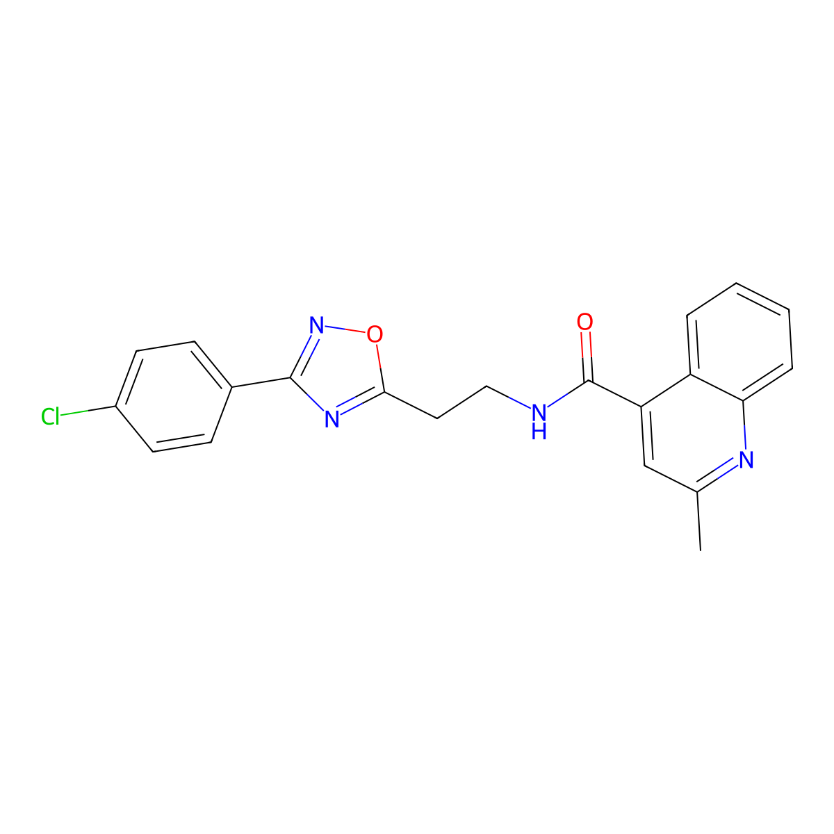 N-{2-[3-(4-chlorophenyl)-1,2,4-oxadiazol-5-yl]ethyl}-2-methylquinoline-4-carboxamide molecular structure, CAS 1010913-01-5