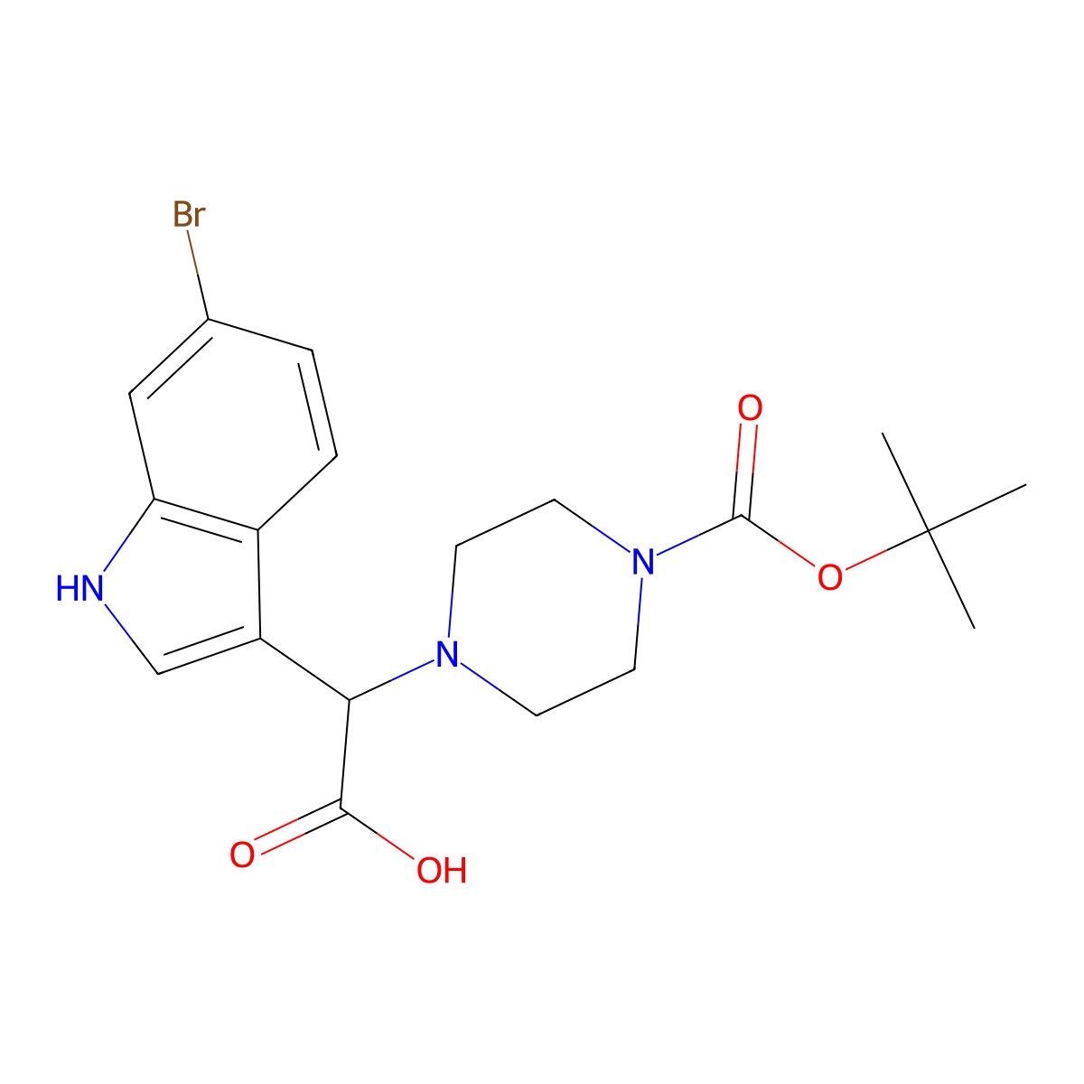(6-bromo-1H-indol-3-yl)[4-(tert-butoxycarbonyl)piperazin-1-yl]acetic acid molecular structure, CAS 1010913-04-8