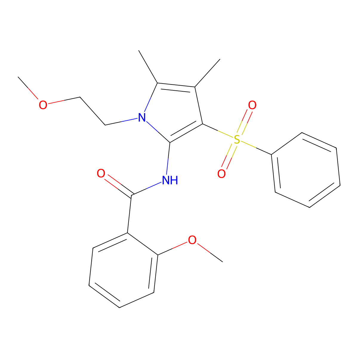 2-methoxy-N-[1-(2-methoxyethyl)-4,5-dimethyl-3-(phenylsulfonyl)-1H-pyrrol-2-yl]benzamide molecular structure, CAS 1010913-14-0