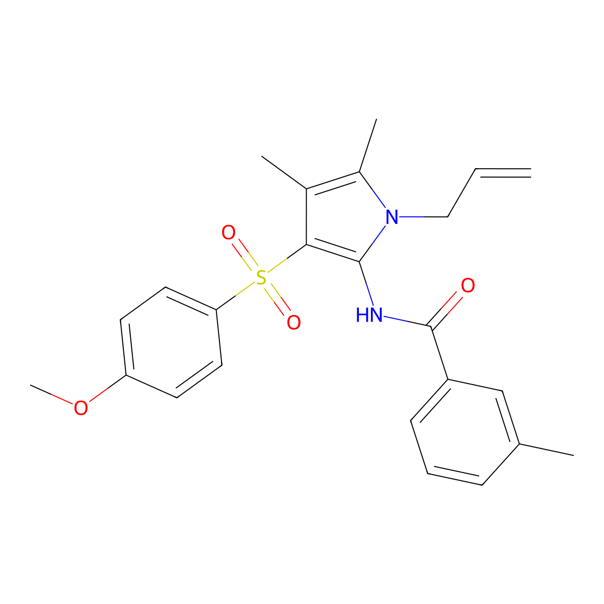 N-{3-[(4-methoxyphenyl)sulfonyl]-4,5-dimethyl-1-(prop-2-en-1-yl)-1H-pyrrol-2-yl}-3-methylbenzamide molecular structure, CAS 1010913-20-8