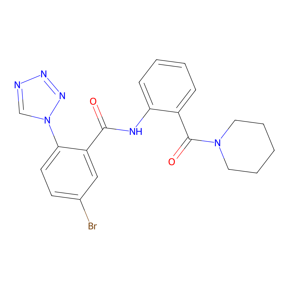 5-bromo-N-[2-(piperidin-1-ylcarbonyl)phenyl]-2-(1H-tetrazol-1-yl)benzamide molecular structure, CAS 1010913-23-1