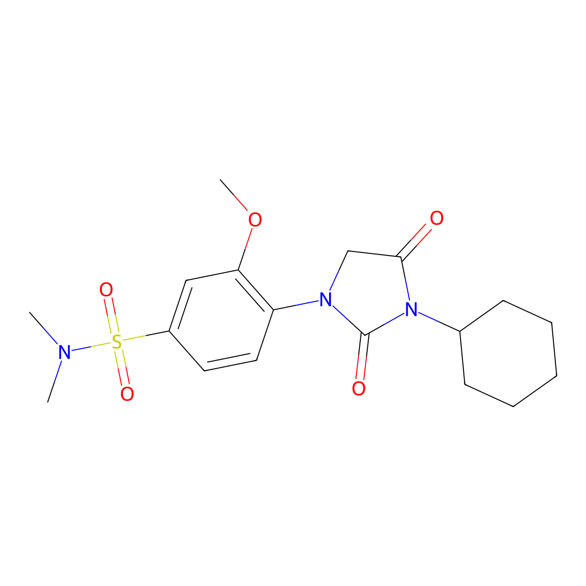 4-(3-cyclohexyl-2,4-dioxoimidazolidin-1-yl)-3-methoxy-N,N-dimethylbenzenesulfonamide molecular structure, CAS 1010913-39-9