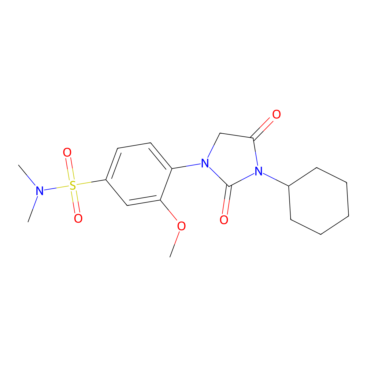 4-(3-cyclohexyl-2,4-dioxoimidazolidin-1-yl)-3-methoxy-N,N-dimethylbenzenesulfonamide molecular structure, CAS 1010913-39-9
