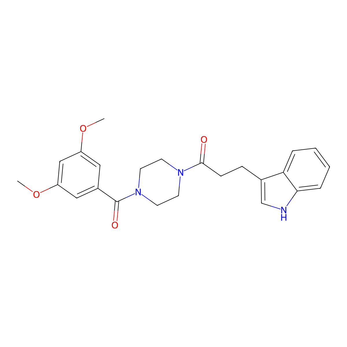 1-{4-[(3,5-dimethoxyphenyl)carbonyl]piperazin-1-yl}-3-(1H-indol-3-yl)propan-1-one molecular structure, CAS 1010913-56-0