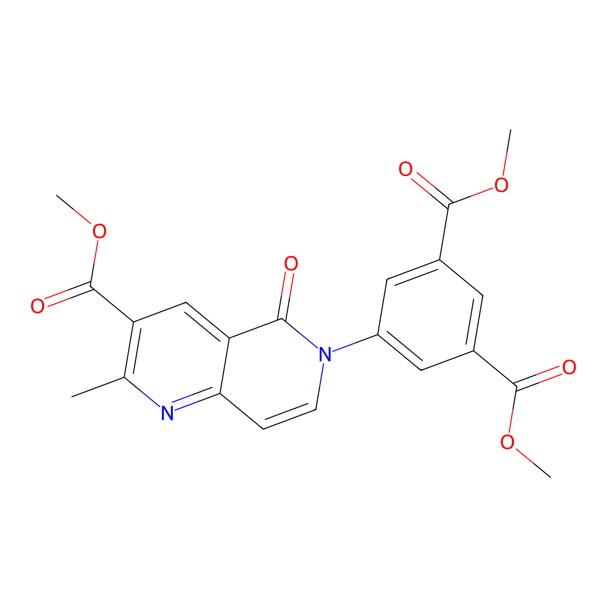 dimethyl 5-[3-(methoxycarbonyl)-2-methyl-5-oxo-1,6-naphthyridin-6(5H)-yl]benzene-1,3-dicarboxylate molecular structure, CAS 1010913-58-2